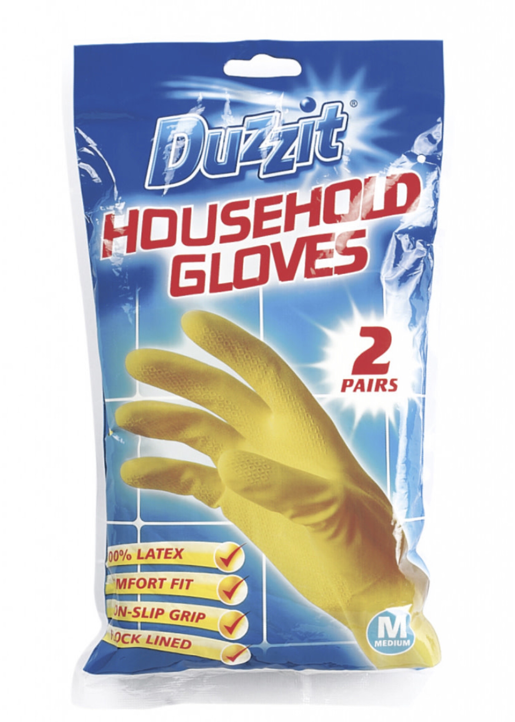 Duzzit Duzzit Latex Household Gloves Pack 2 Medium