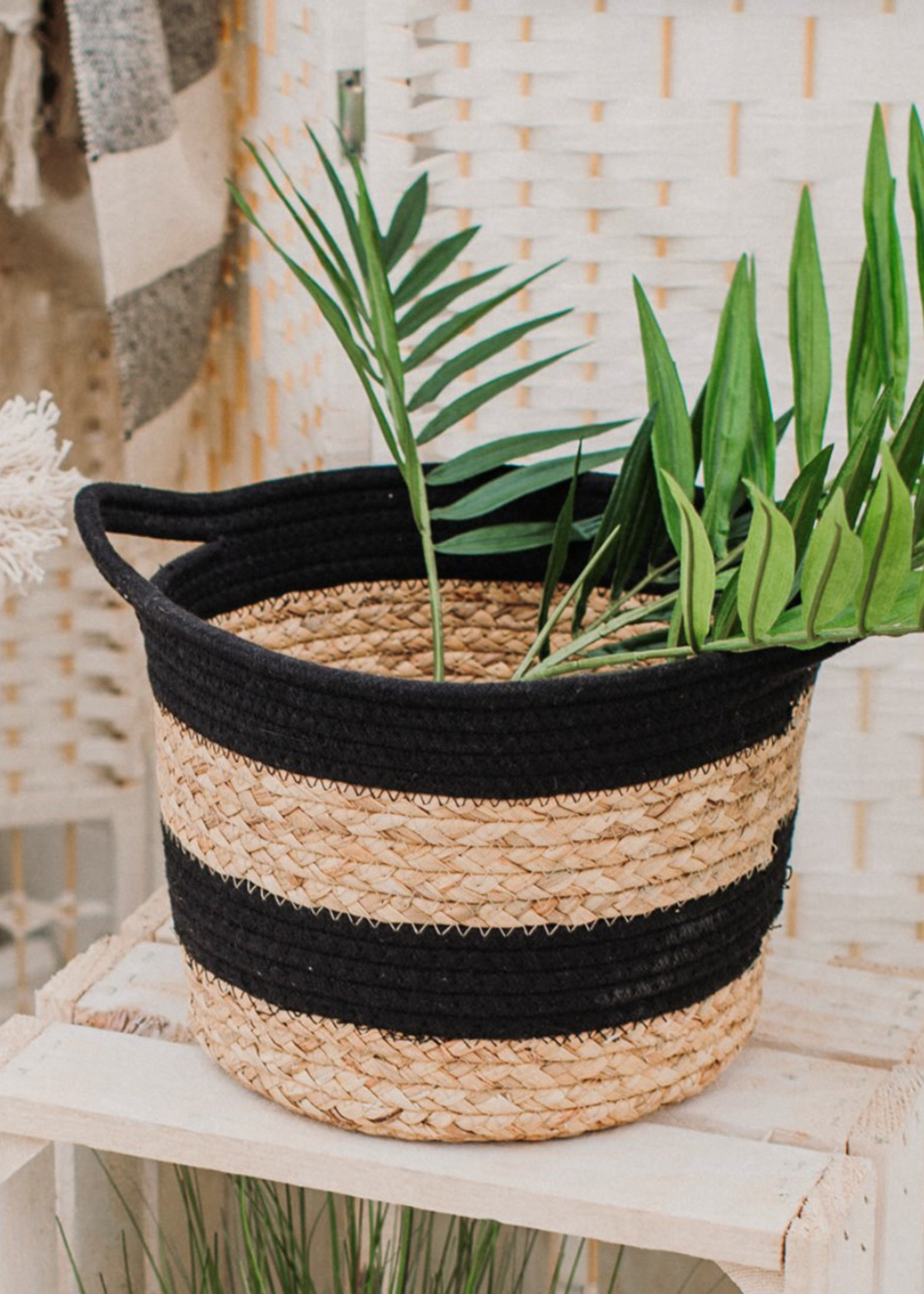 Sass & Belle Black And Grass Stripe Basket