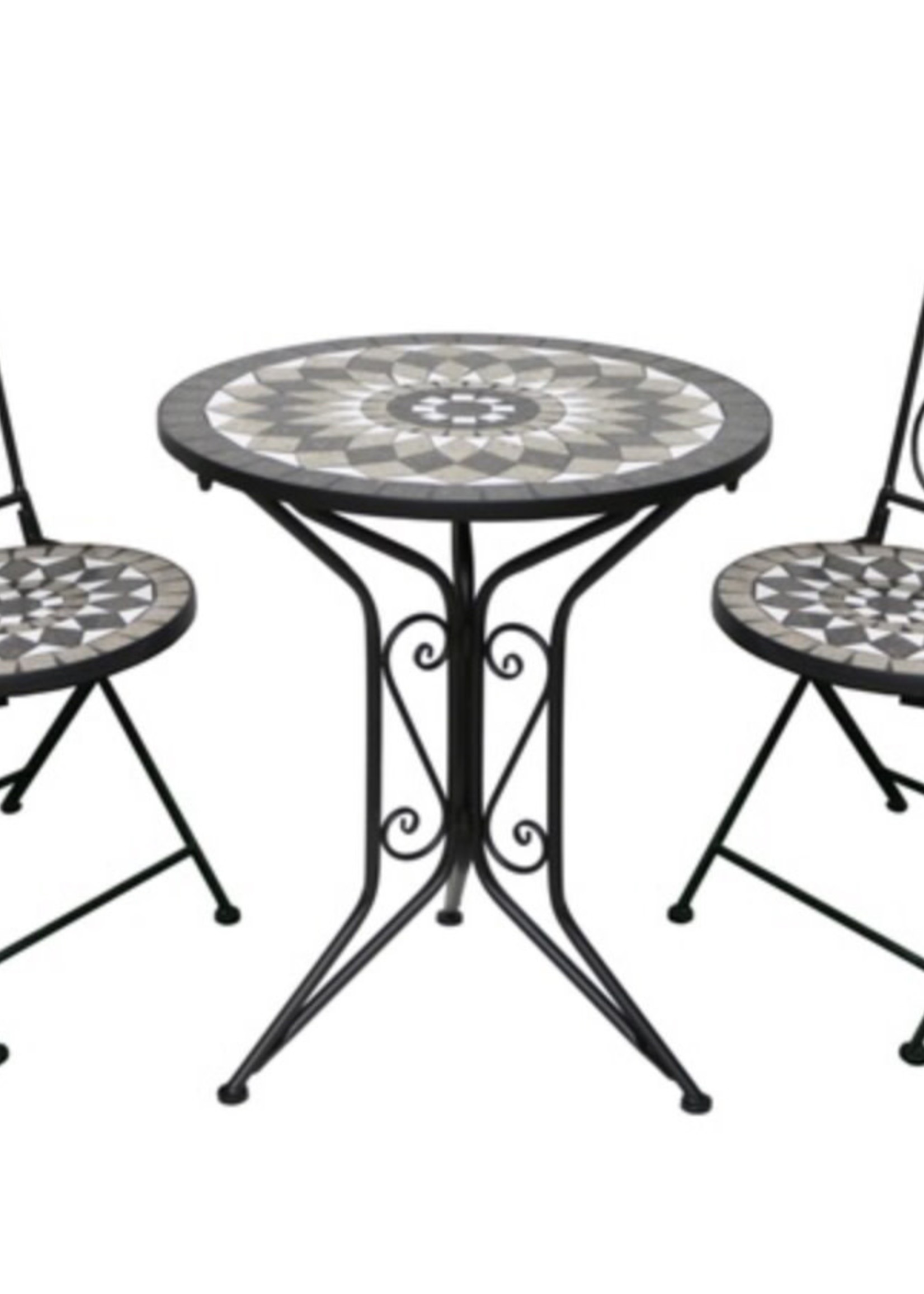SupaGarden MIXED Ceramic Bistro Set - Ash Table & White Stone Chairs