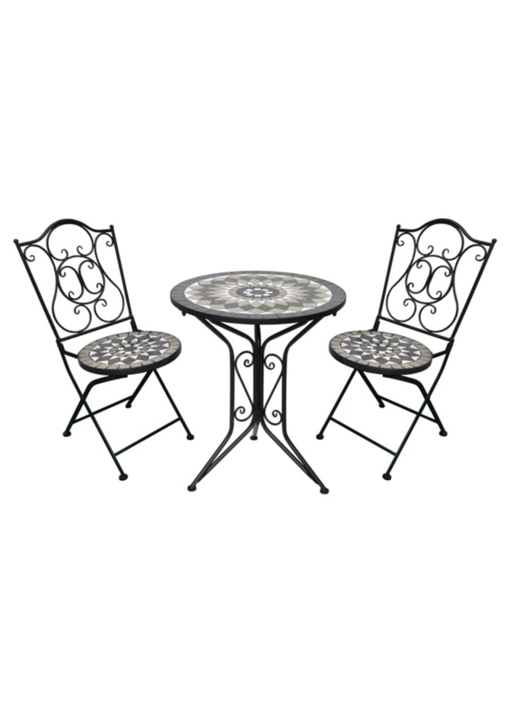 SupaGarden MIXED Ceramic Bistro Set - Ash Table & White Stone Chairs