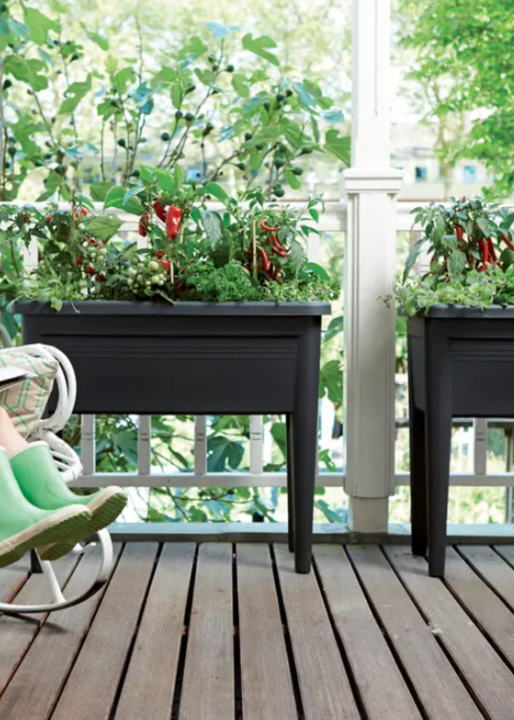 Elho Black Grow Table Planter On Legs with lid 75cm