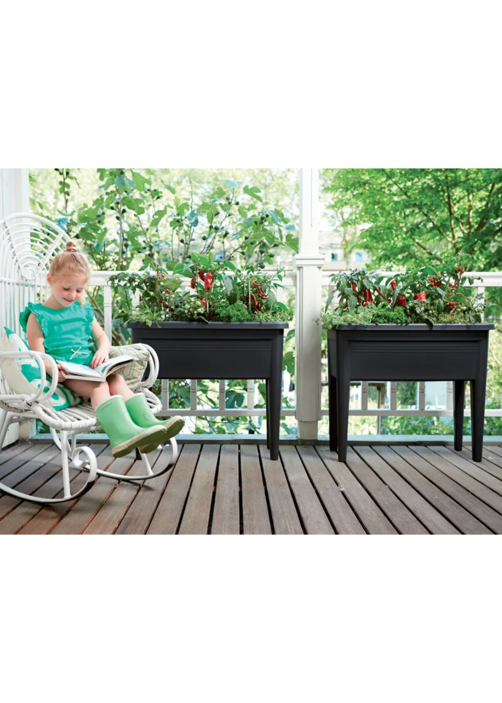 Elho Black Grow Table Planter On Legs with lid 75cm