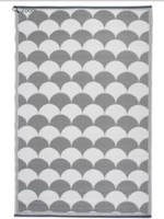 Outdoor Rug Scalloped Pattern Beige and White