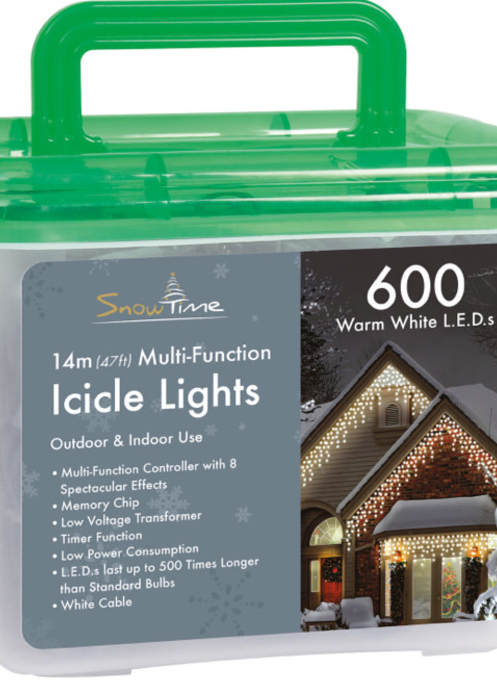 Snowtime Icicle 600 LED Warm White Lights With Timer