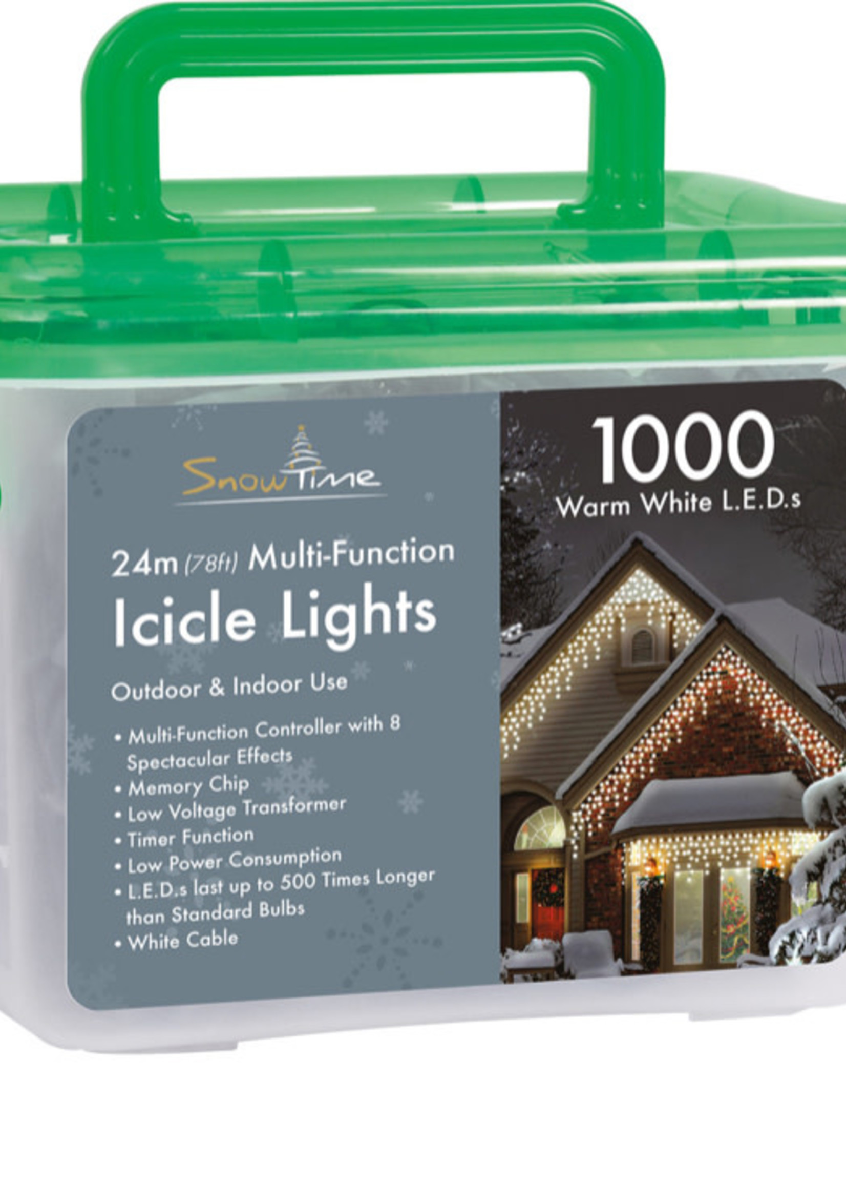 Snowtime Warm White Icicle 1000 LED Lights With Timer