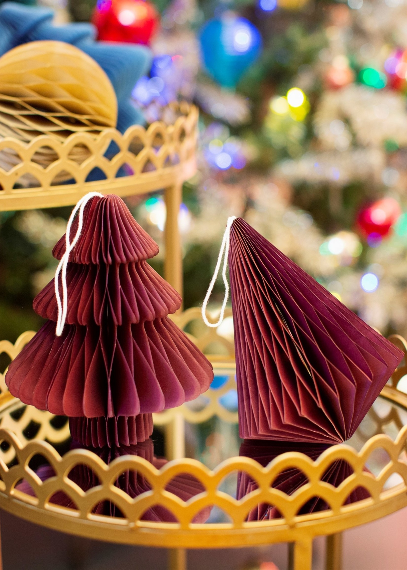 Sass & Belle Deep Red Tree or Diamond Paper Honeycomb Hanging Decoration (price is for one)