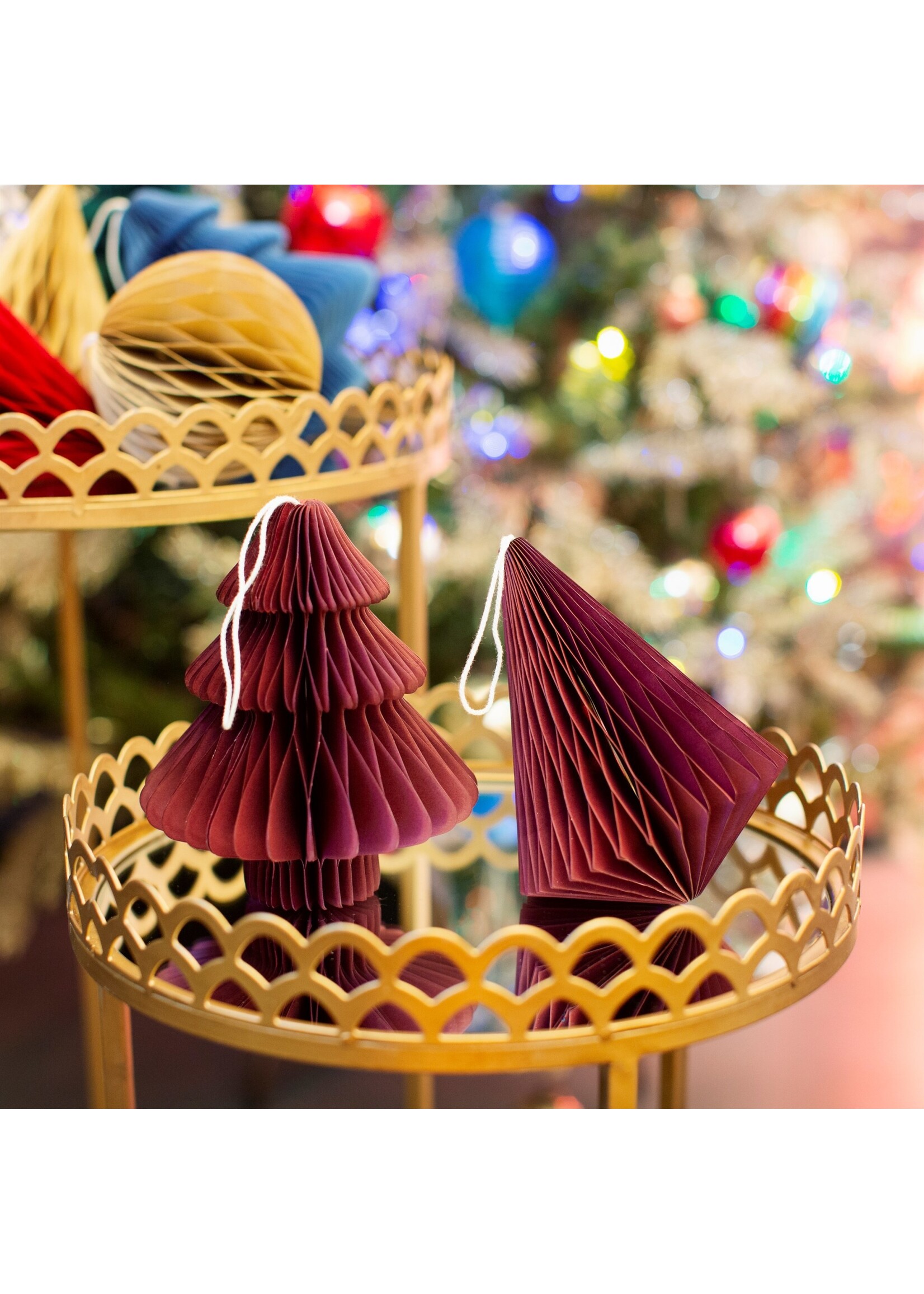 Sass & Belle Deep Red Tree or Diamond Paper Honeycomb Hanging Decoration (price is for one)