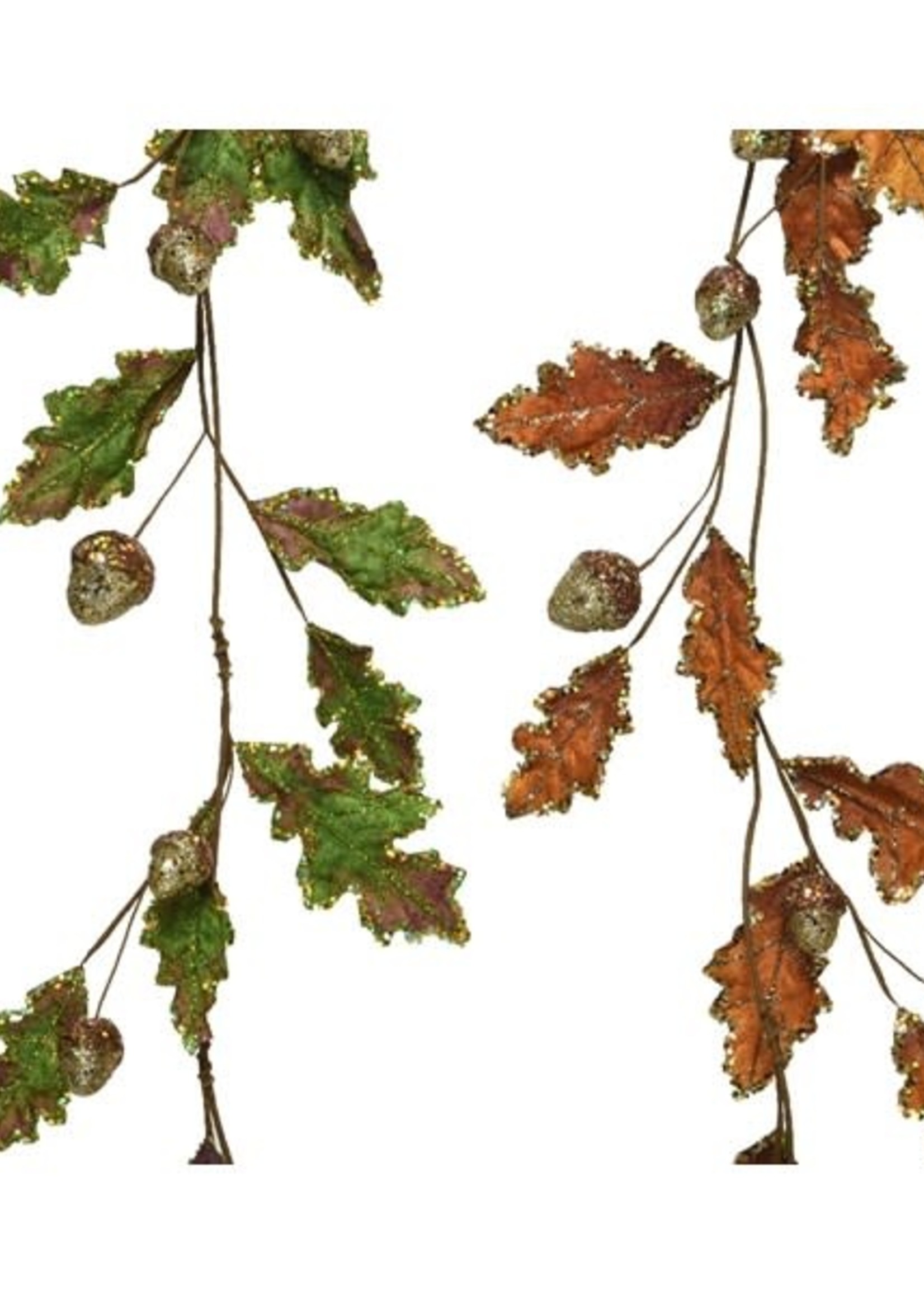 Decoris Autumn Glittery Oak Leaf Garland  - Green or Brown