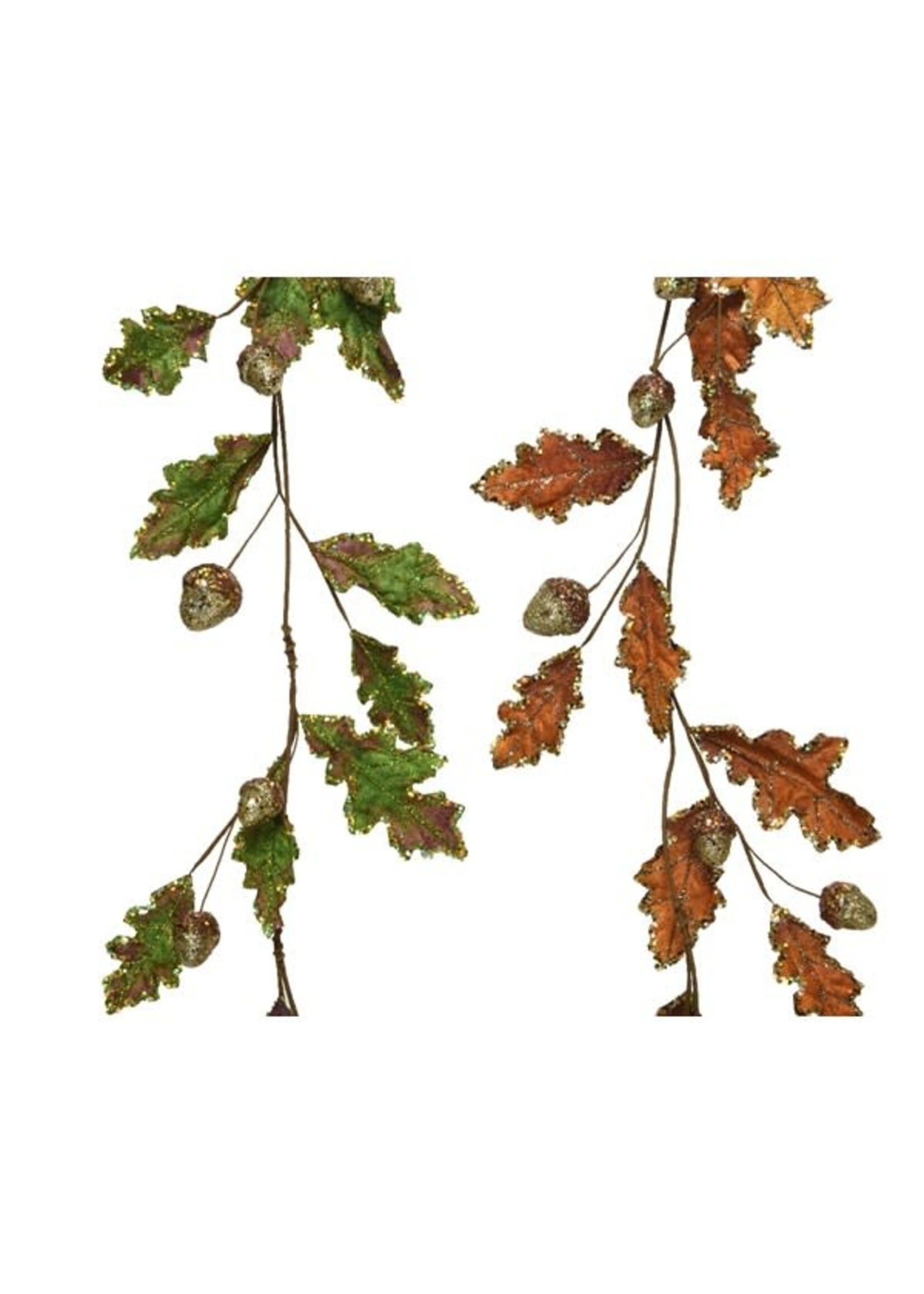 Decoris Autumn Glittery Oak Leaf Garland  - Green or Brown