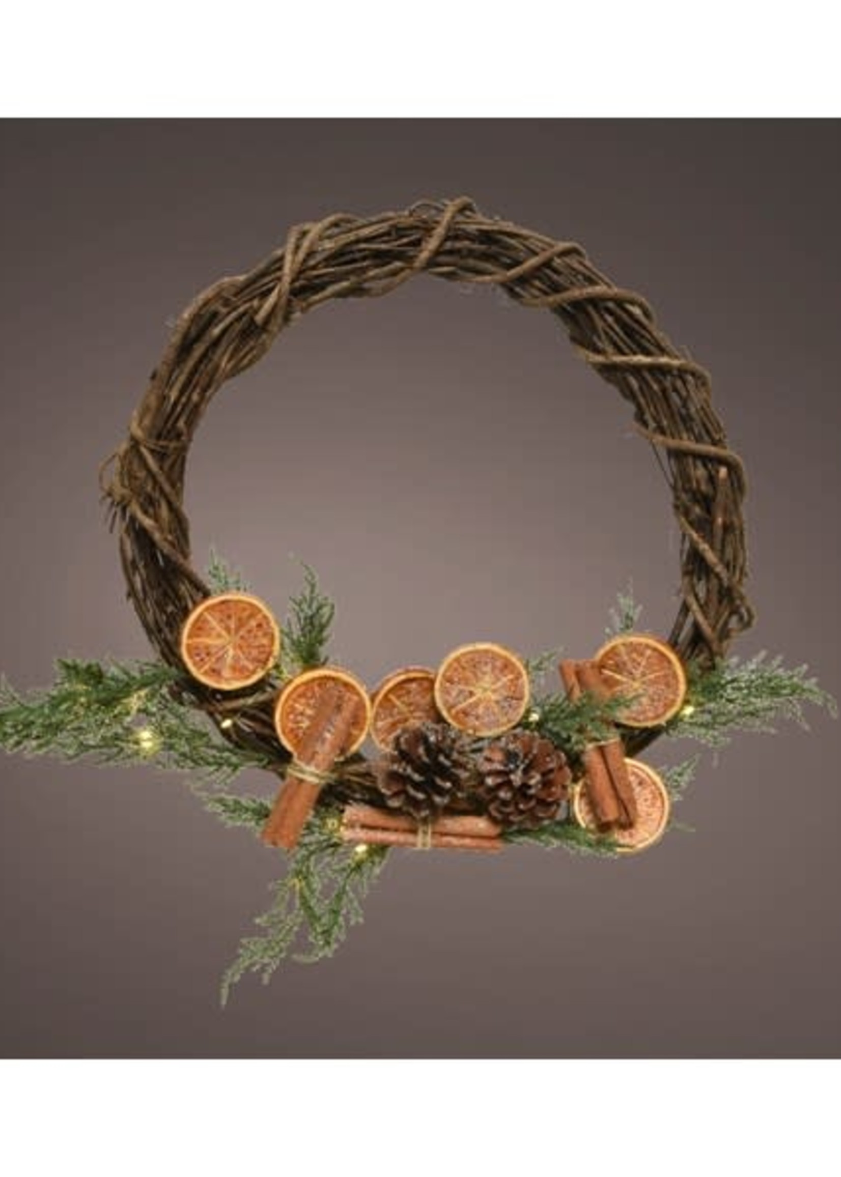 Decoris LED Light up Wicker Wreath With Oranges  40cm