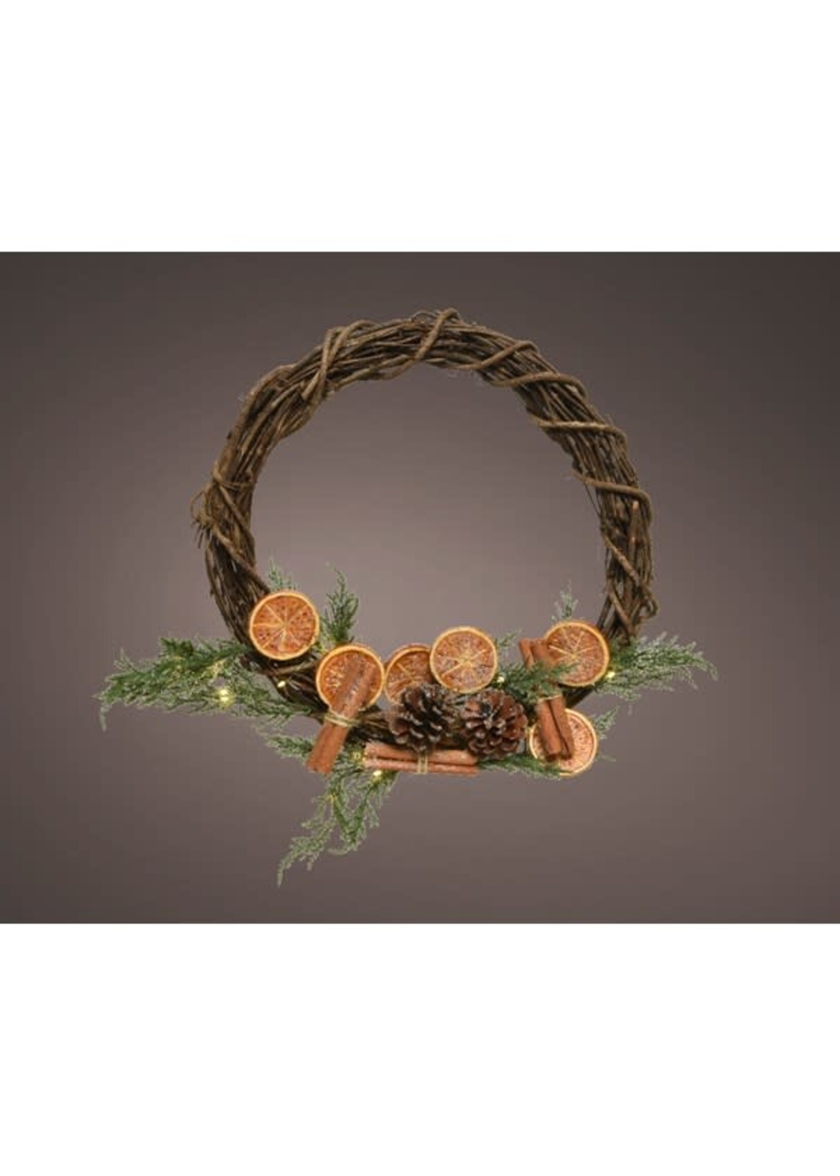 Decoris LED Light up Wicker Wreath With Oranges  40cm