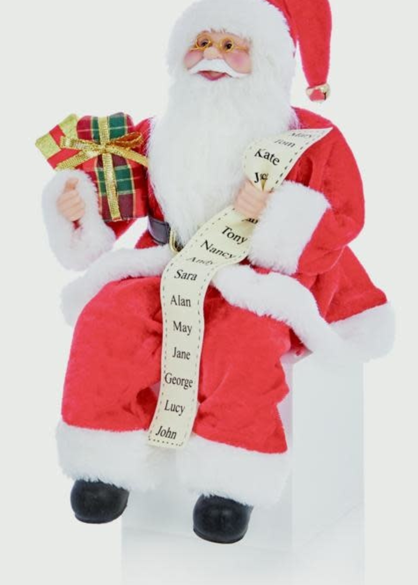 Premier Sitting Santa with Glasses Holding List and Parcels Red 30cm