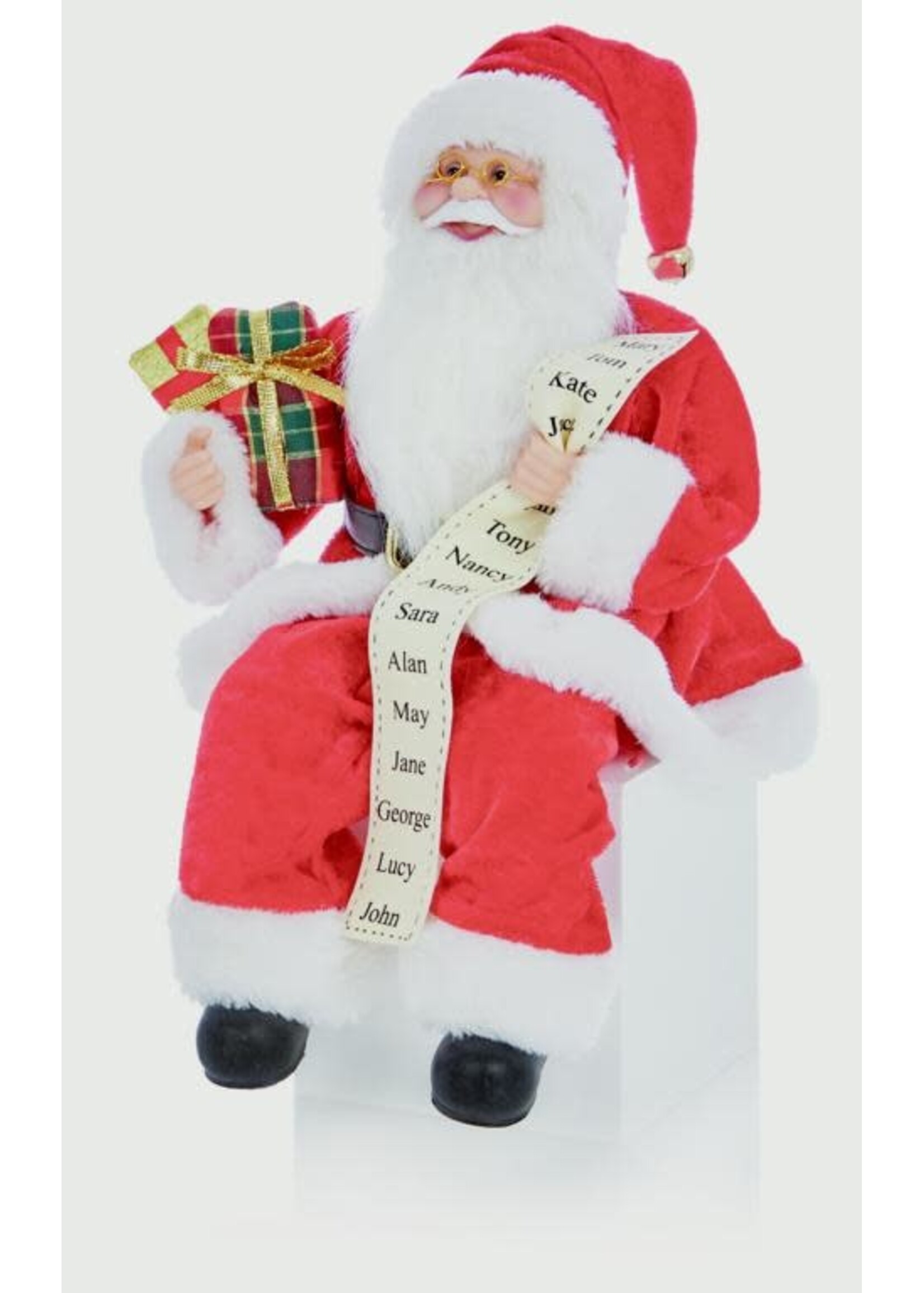 Premier Sitting Santa with Glasses Holding List and Parcels Red 30cm