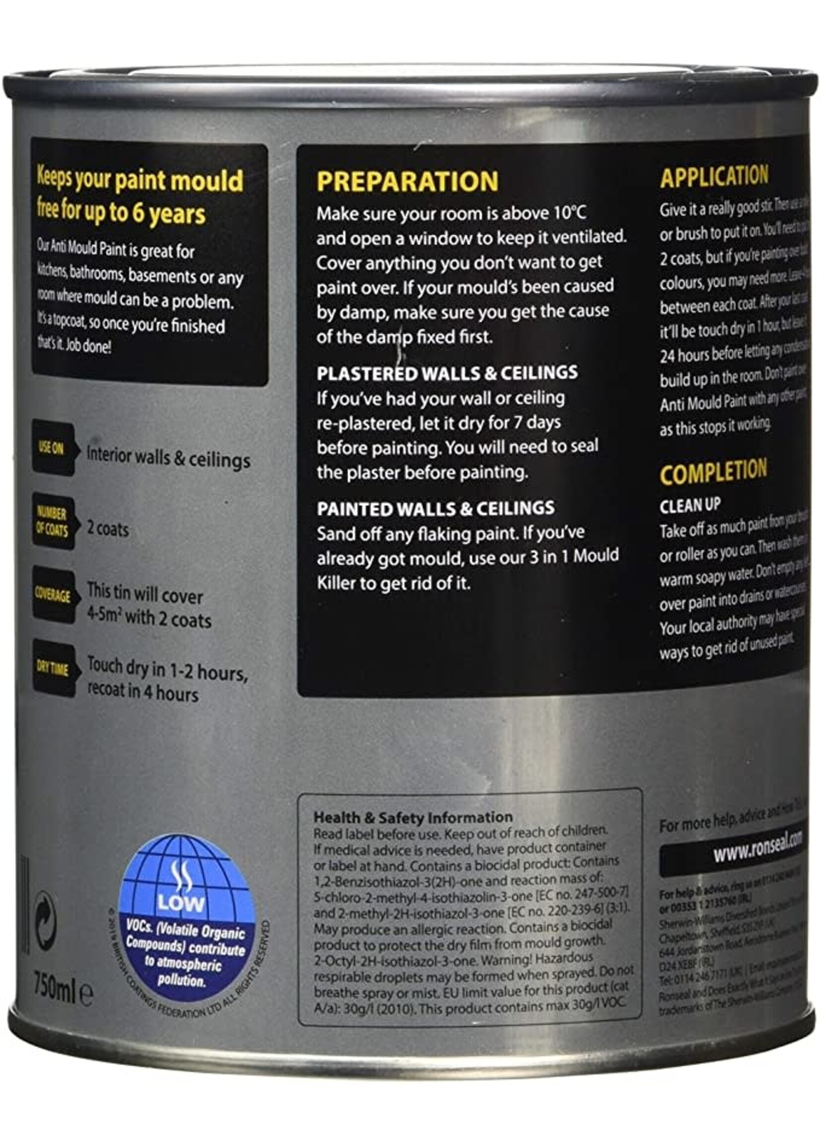 Ronseal Ronseal Anti Mould Paint Matt White 750ml