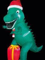 Premier Inflatable T Rex dinosaur with Santa Hat and Parcel 2.1m
