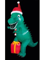 Premier Inflatable T Rex dinosaur with Santa Hat and Parcel 2.1m
