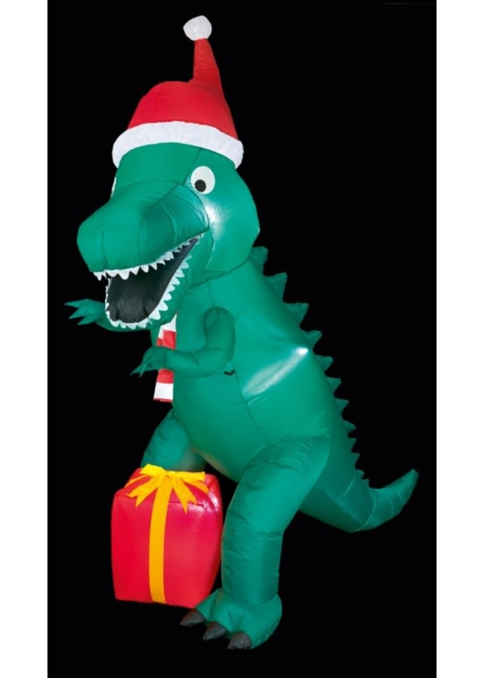 Premier Inflatable T-Rex dinosaur with Santa Hat and Parcel 2.1m