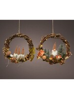 Lumineo Toadstool and Gnome Wicker Wreath With Warm White LED Pin Lights