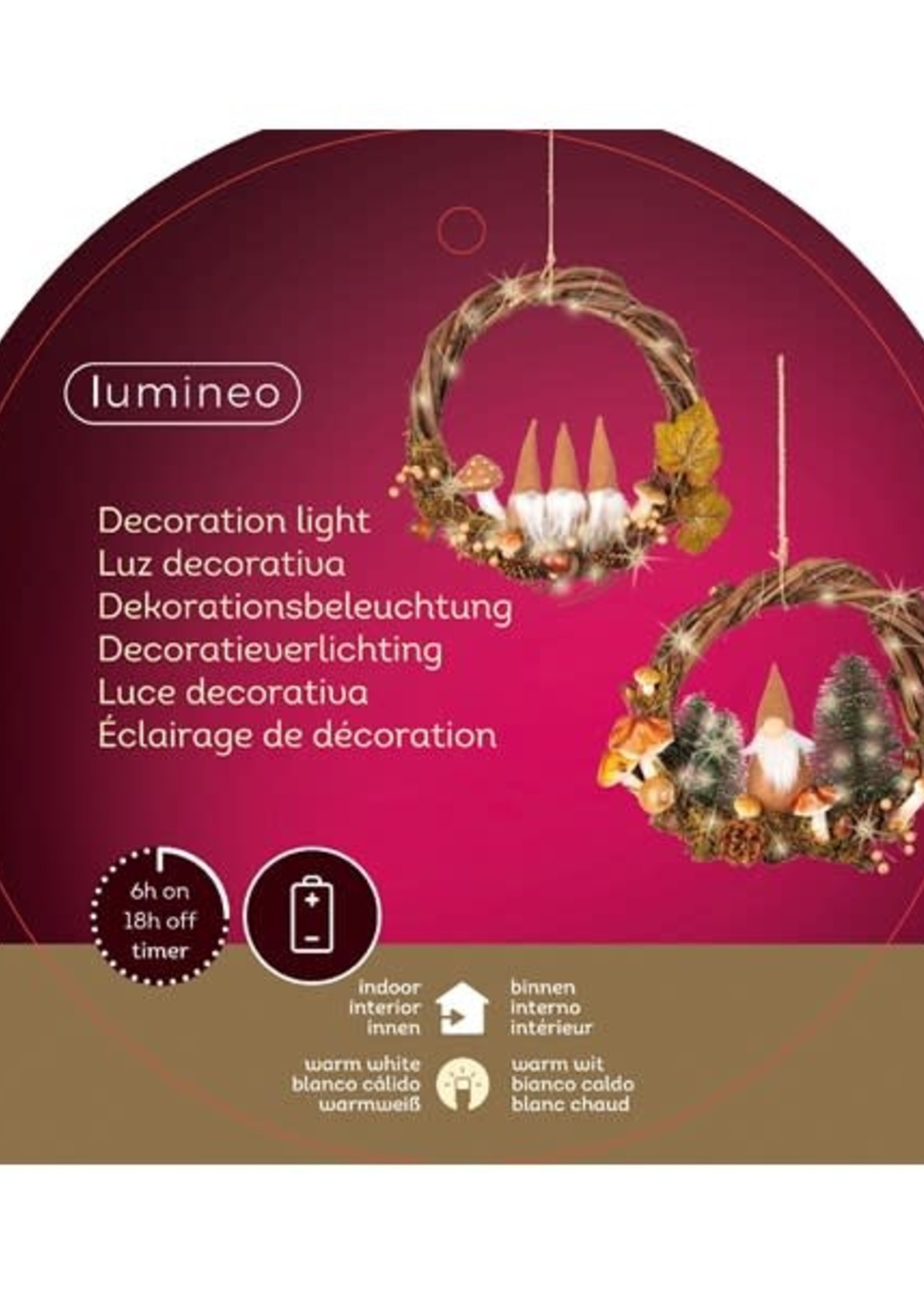 Lumineo Toadstool and Gnome Wicker Wreath With Warm White LED Pin Lights