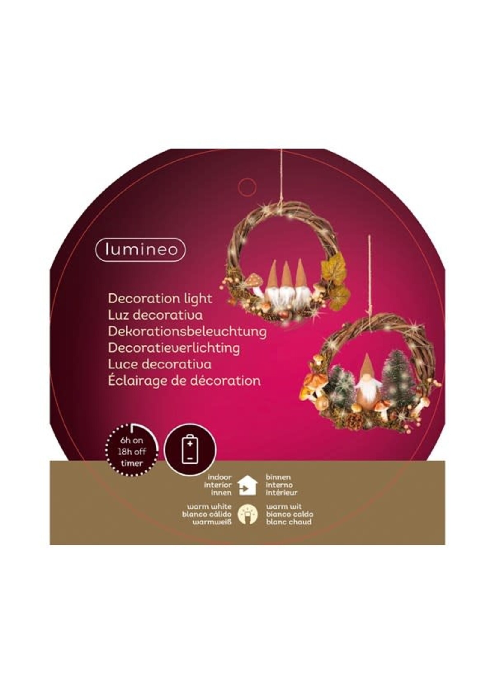 Lumineo Toadstool and Gnome Wicker Wreath With Warm White LED Pin Lights