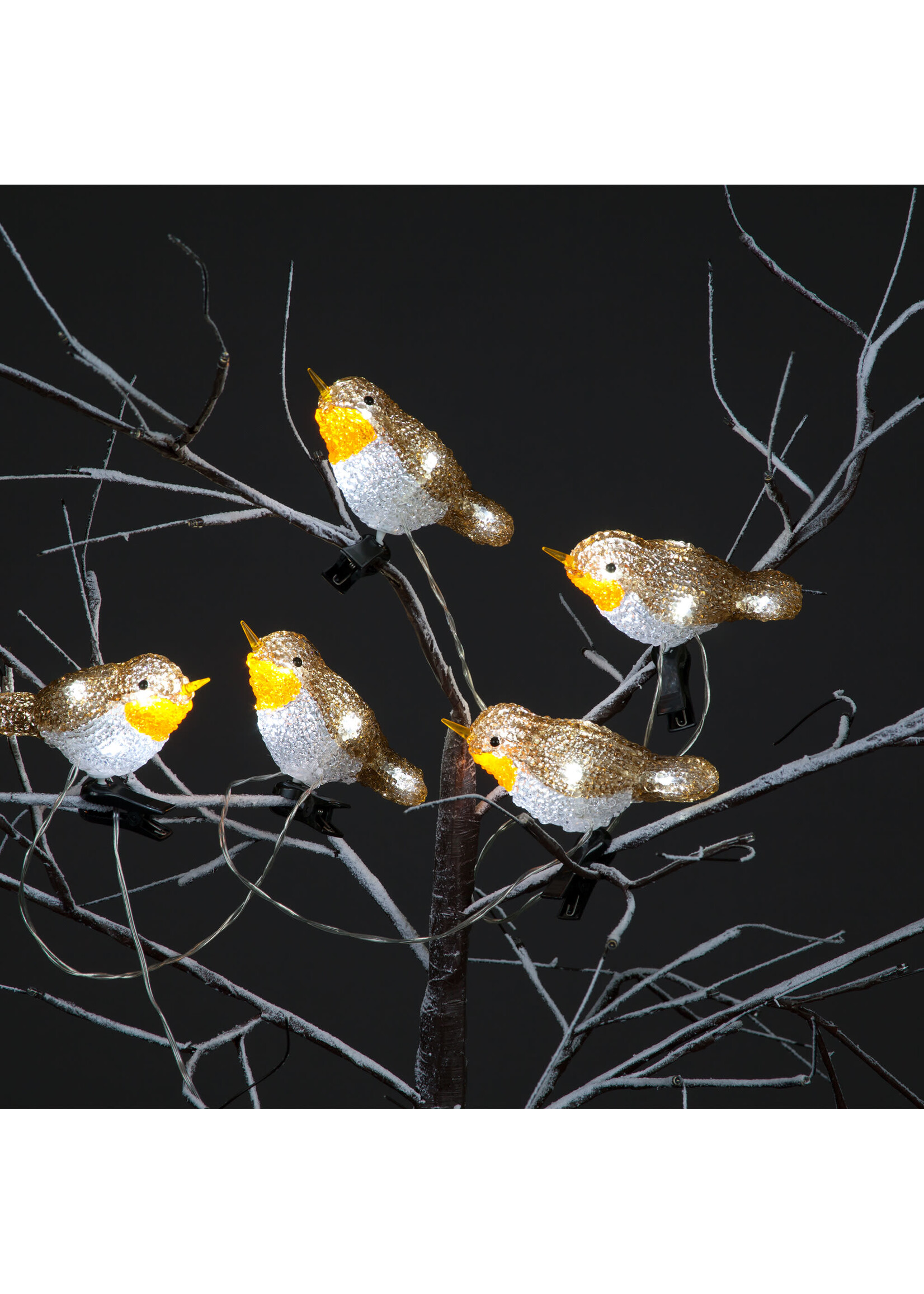 Snowtime Acrylic 5 Robin Lights clip on  ice white 30 cm