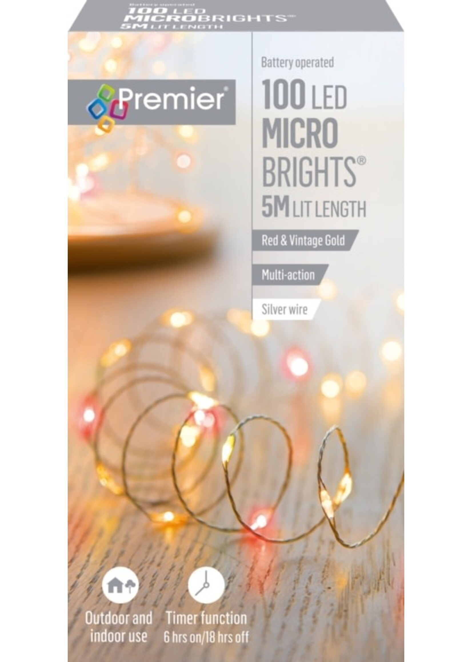 Premier Red & Vintage Gold 100 Micro Pin  LED Lights Indoor/Outdoor