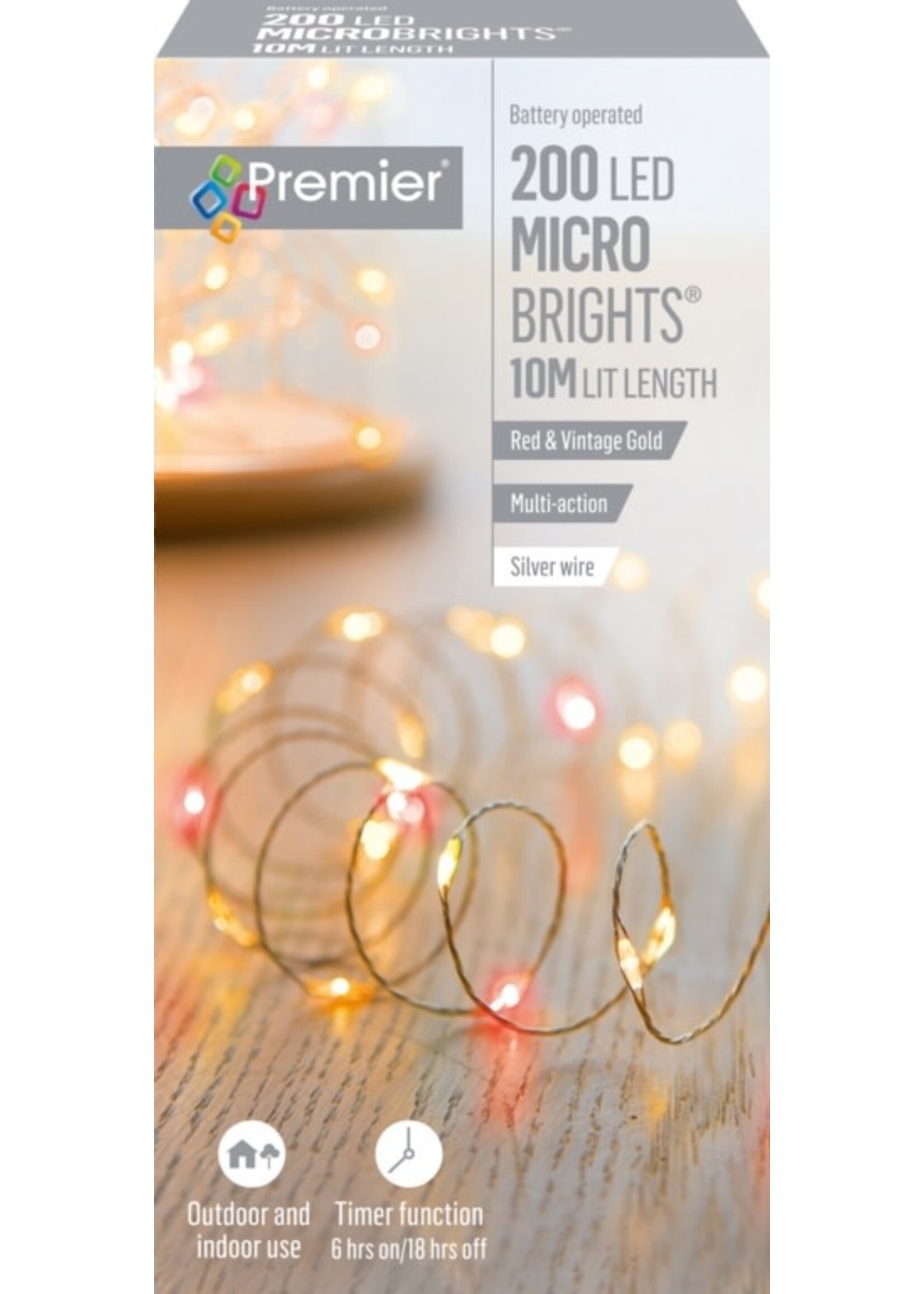 Premier Red & Vintage Gold 200 Micro Pin  LED Lights Indoor/Outdoor