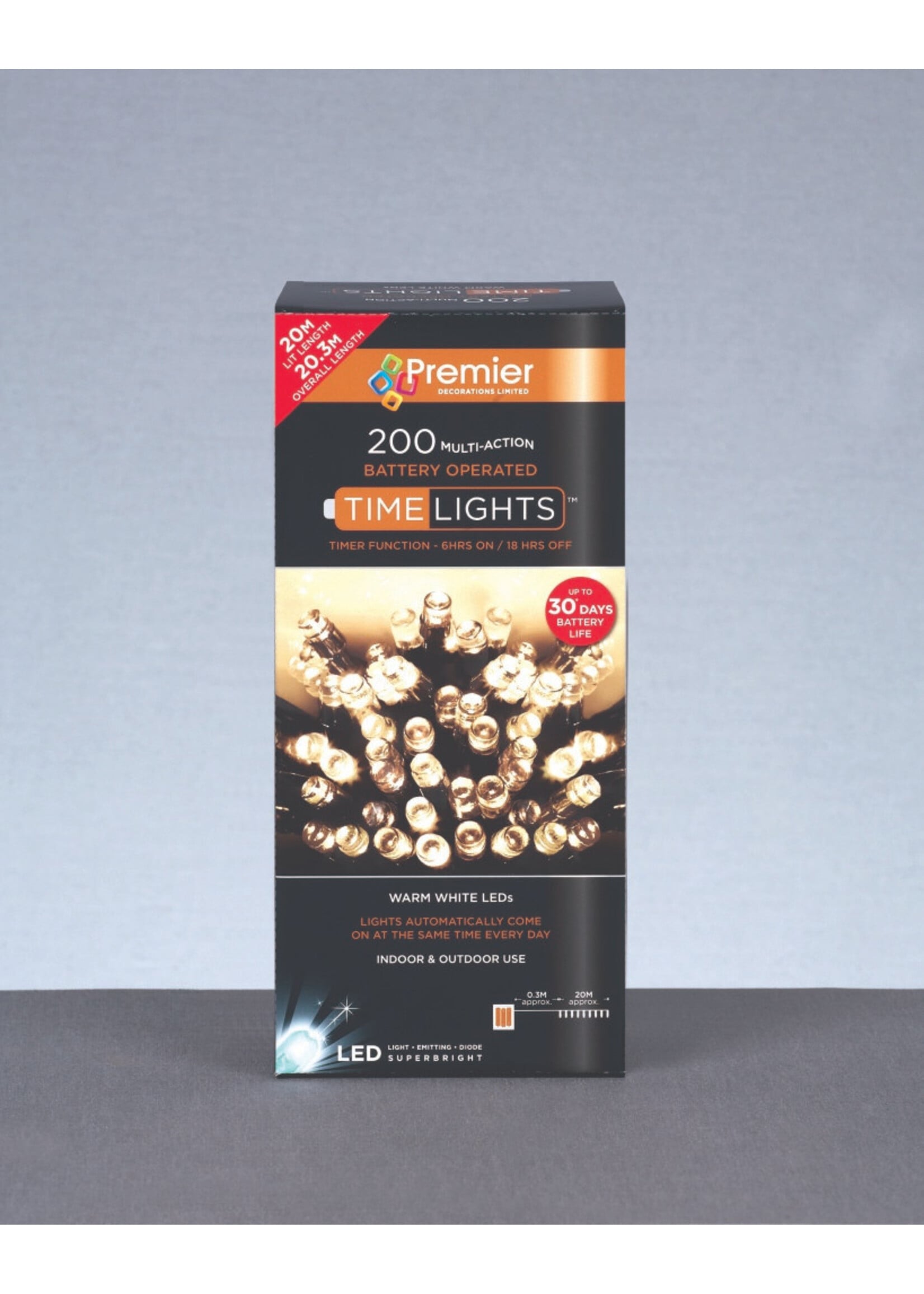 Premier Warm White 200 LED Battery Lights Indoor/Outdoor