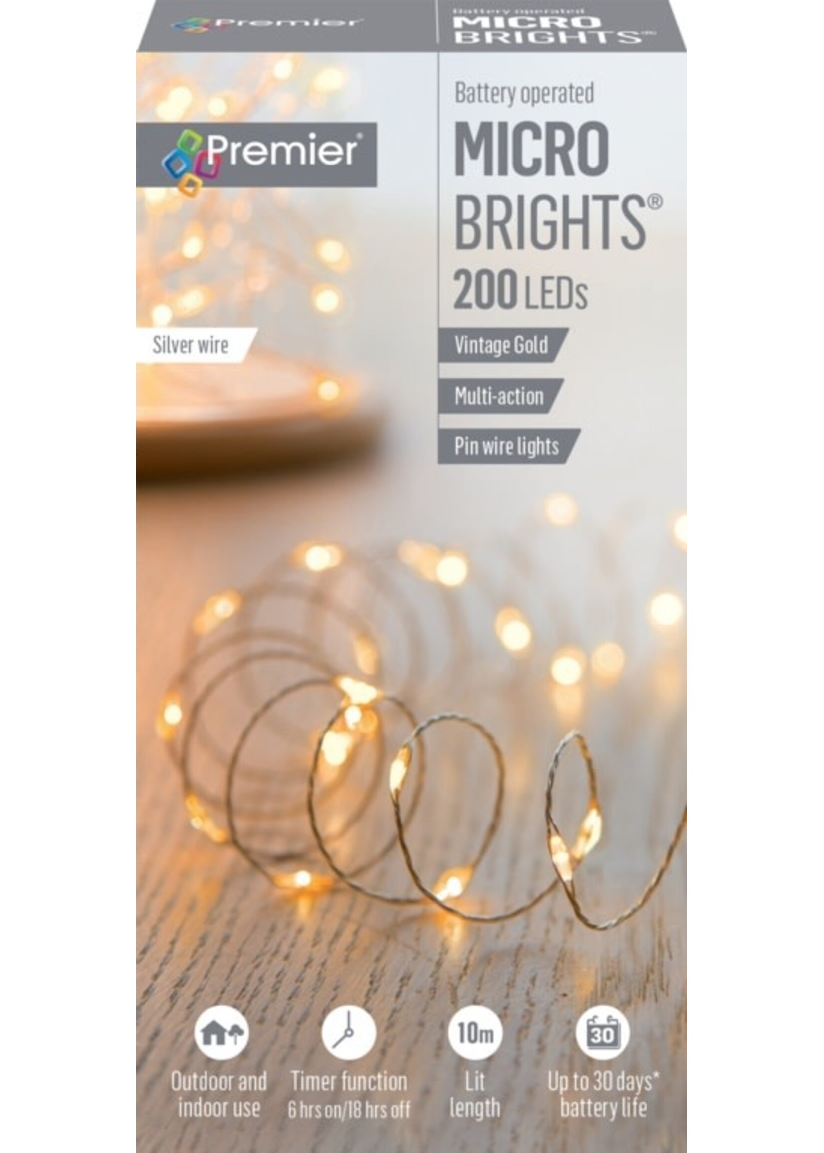 Premier Vintage Gold 200 Micro Pin  LED Lights Indoor/Outdoor