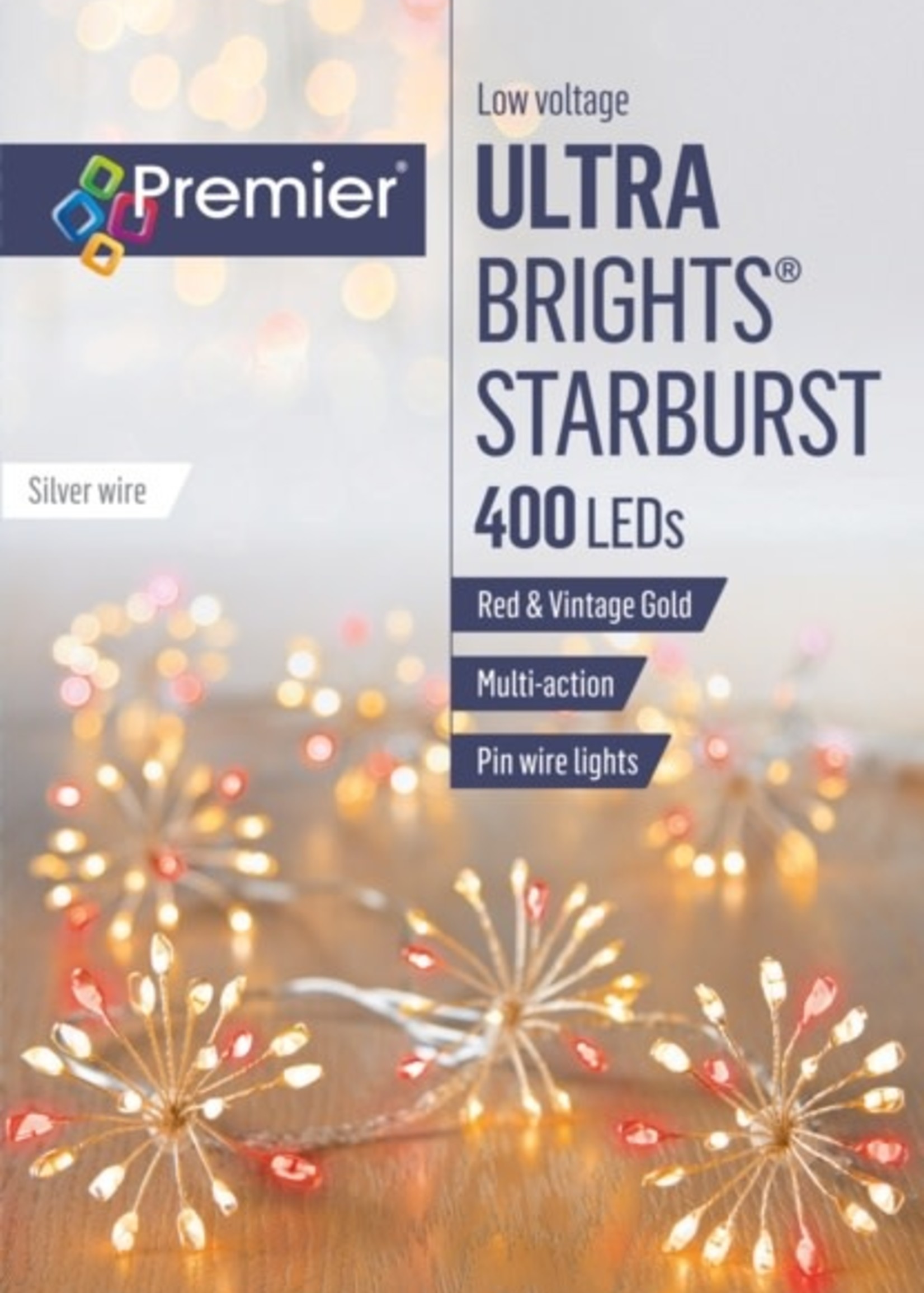 Premier Starburst String lights Red and Vintage Gold 400 LED Multi Action