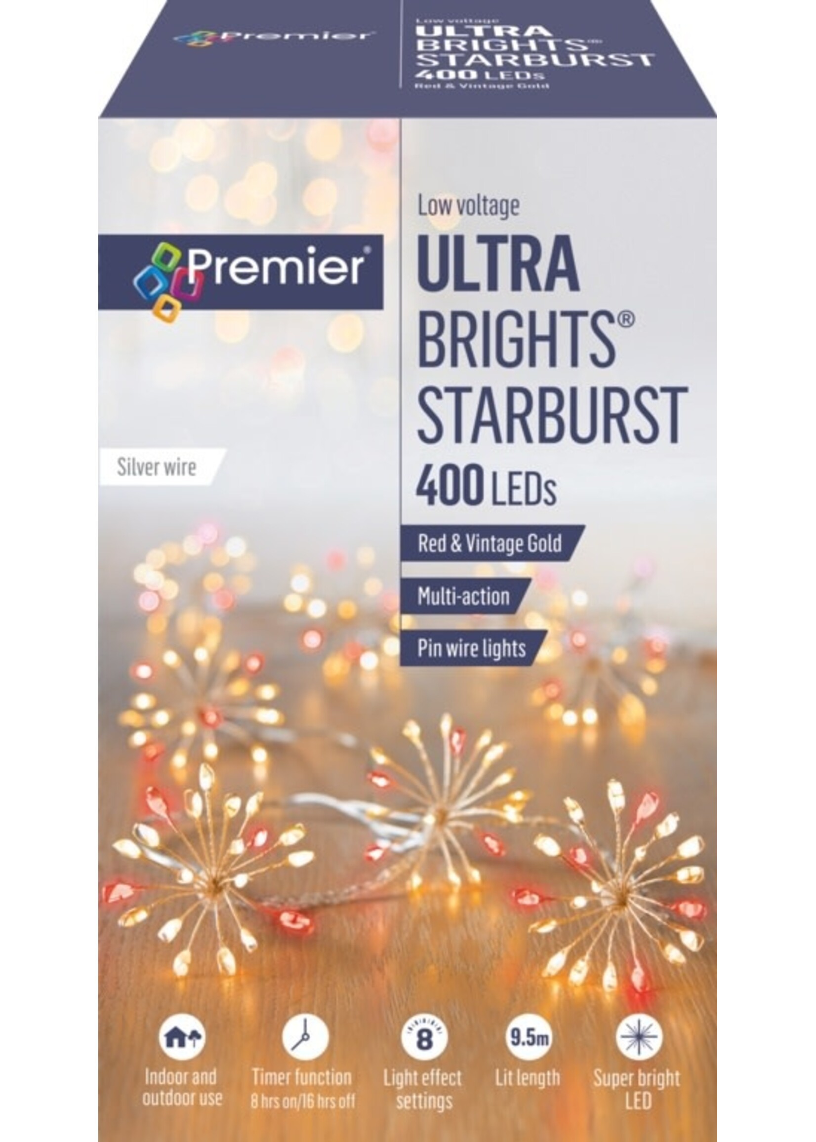 Premier Starburst String lights Red and Vintage Gold 400 LED Multi Action