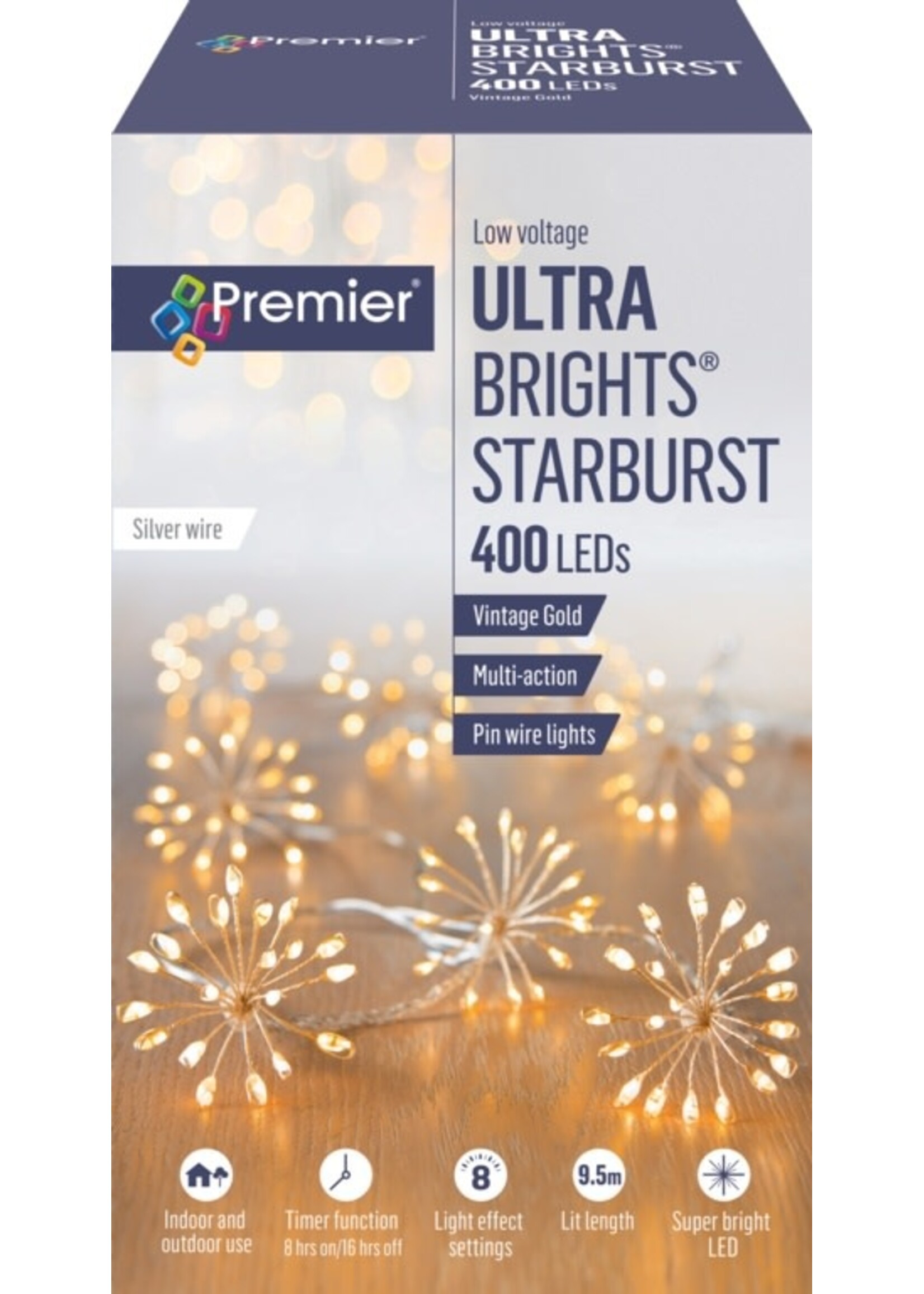 Premier Starburst String lights Vintage Gold 400 LED Multi Action