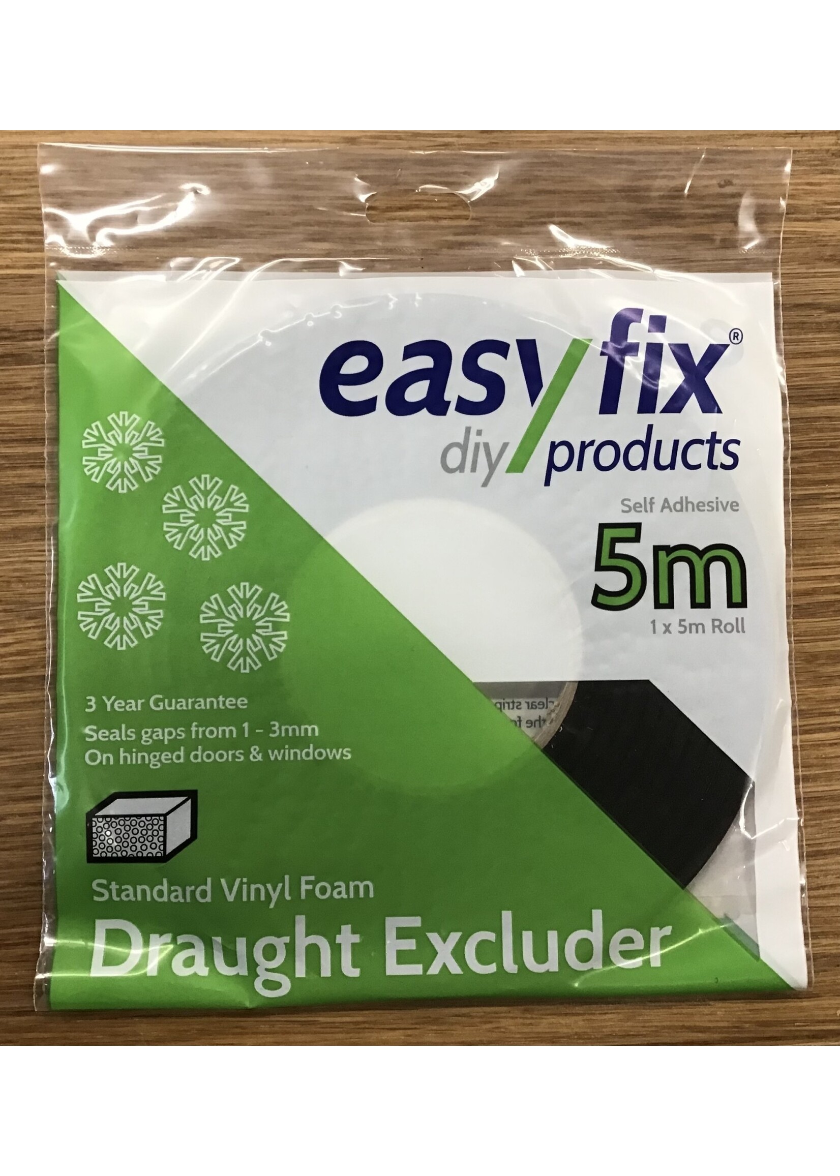 Easyfix Draught Excluder Standard Vinyl Foam Black 1-3mm x 5m