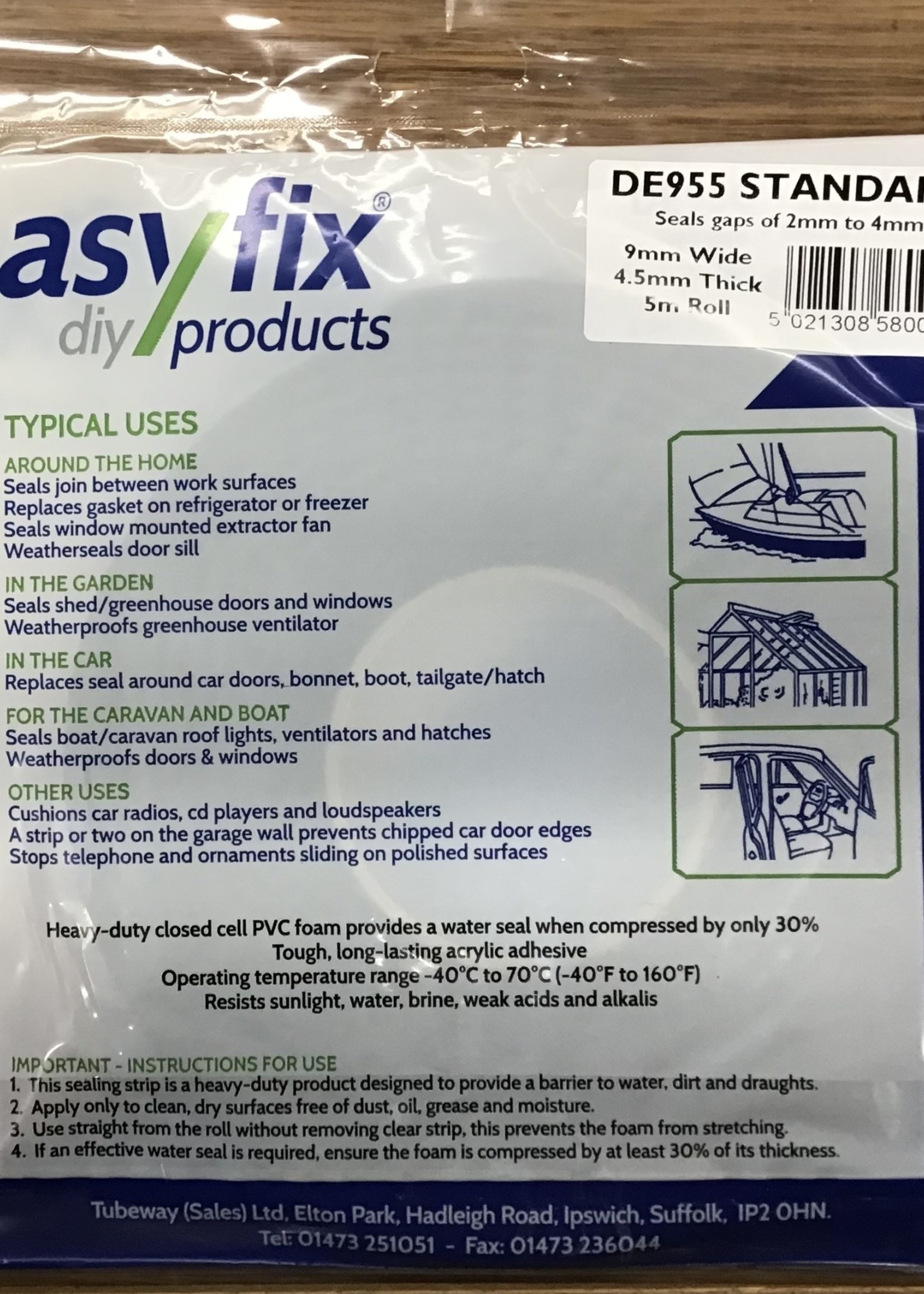 Easyfix Draught Excluder Weather Strip Black 2-4mm  (L)5m