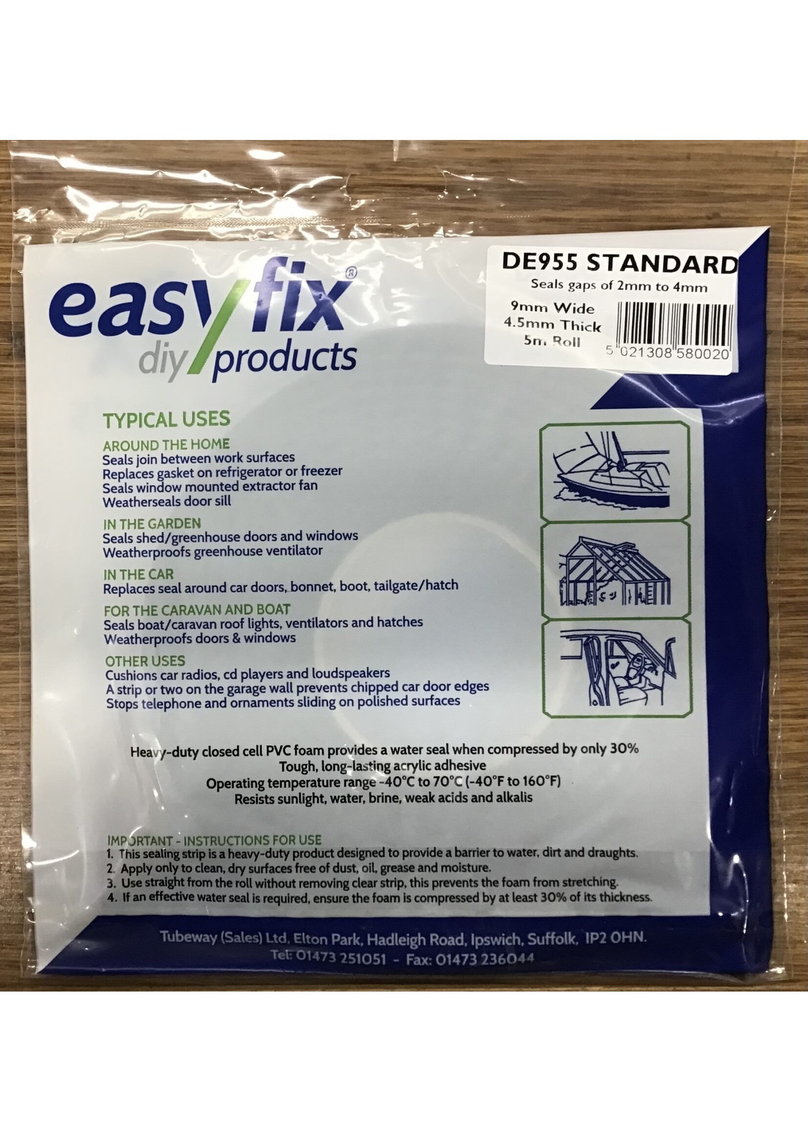Easyfix Draught Excluder Weather Strip Black 2-4mm  (L)5m