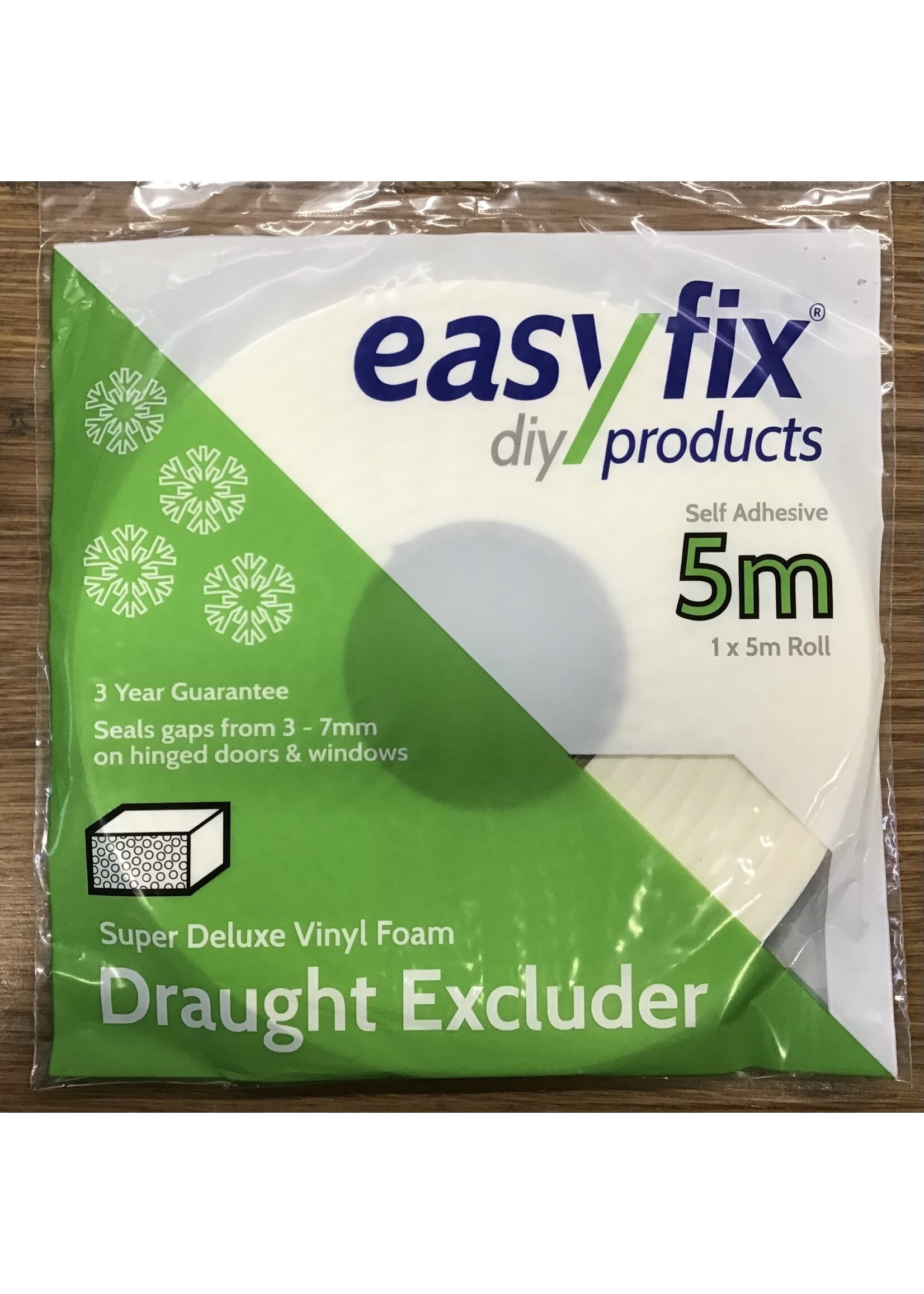 Easyfix Draught Excluder Super Deluxe Vinyl Foam White (W)3-7mm (L)5m