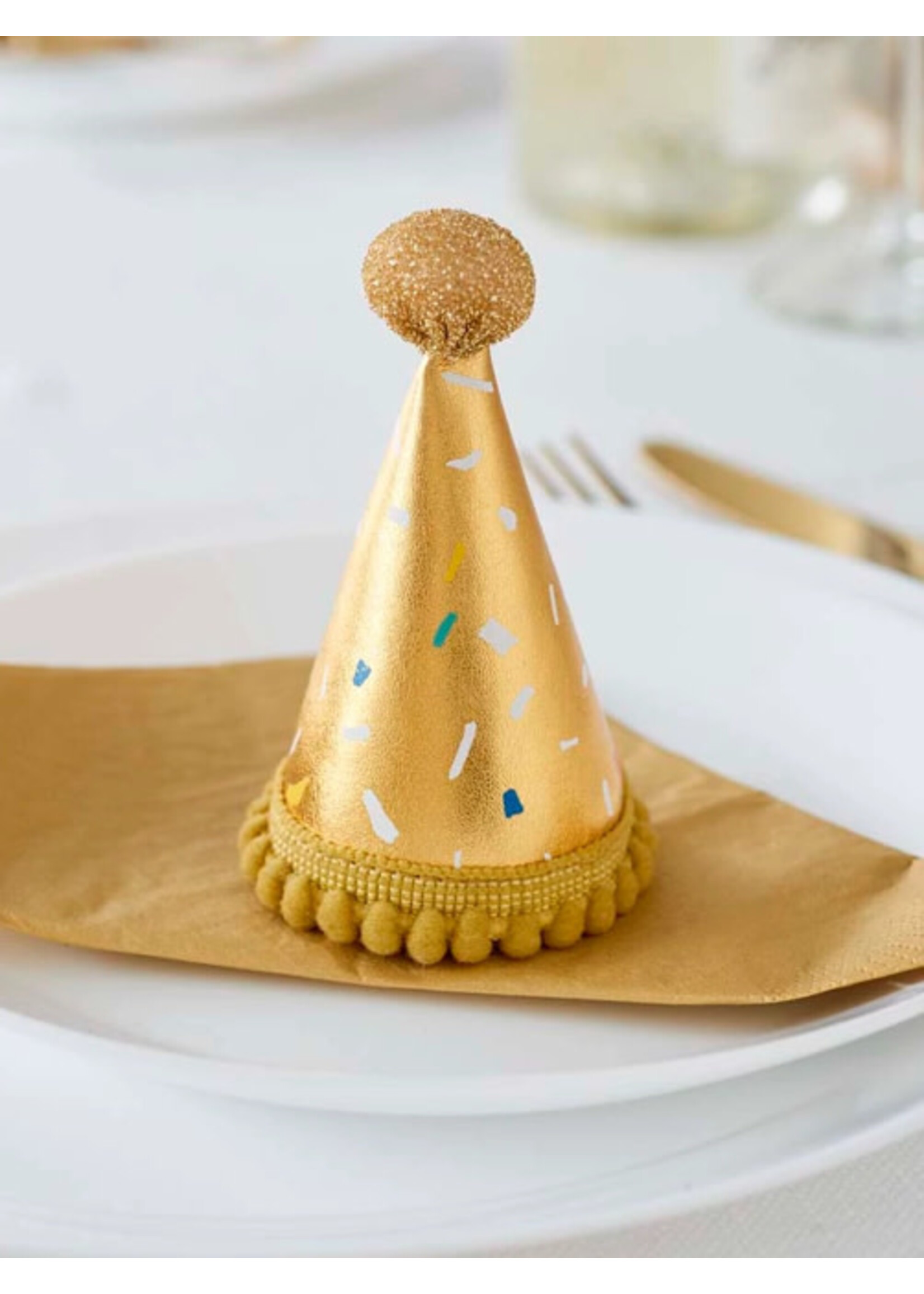 Talking Tables Gold Mini Party Hats With Pom Pom