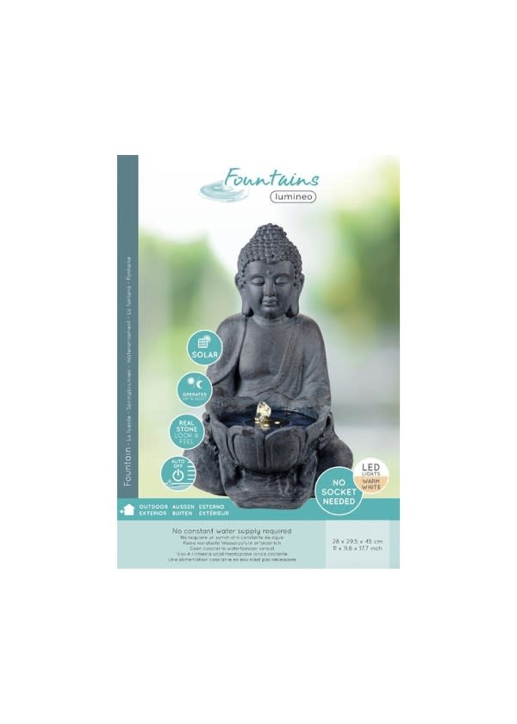 Kaemingk Fountain buddha solar outdoor with LED lights
