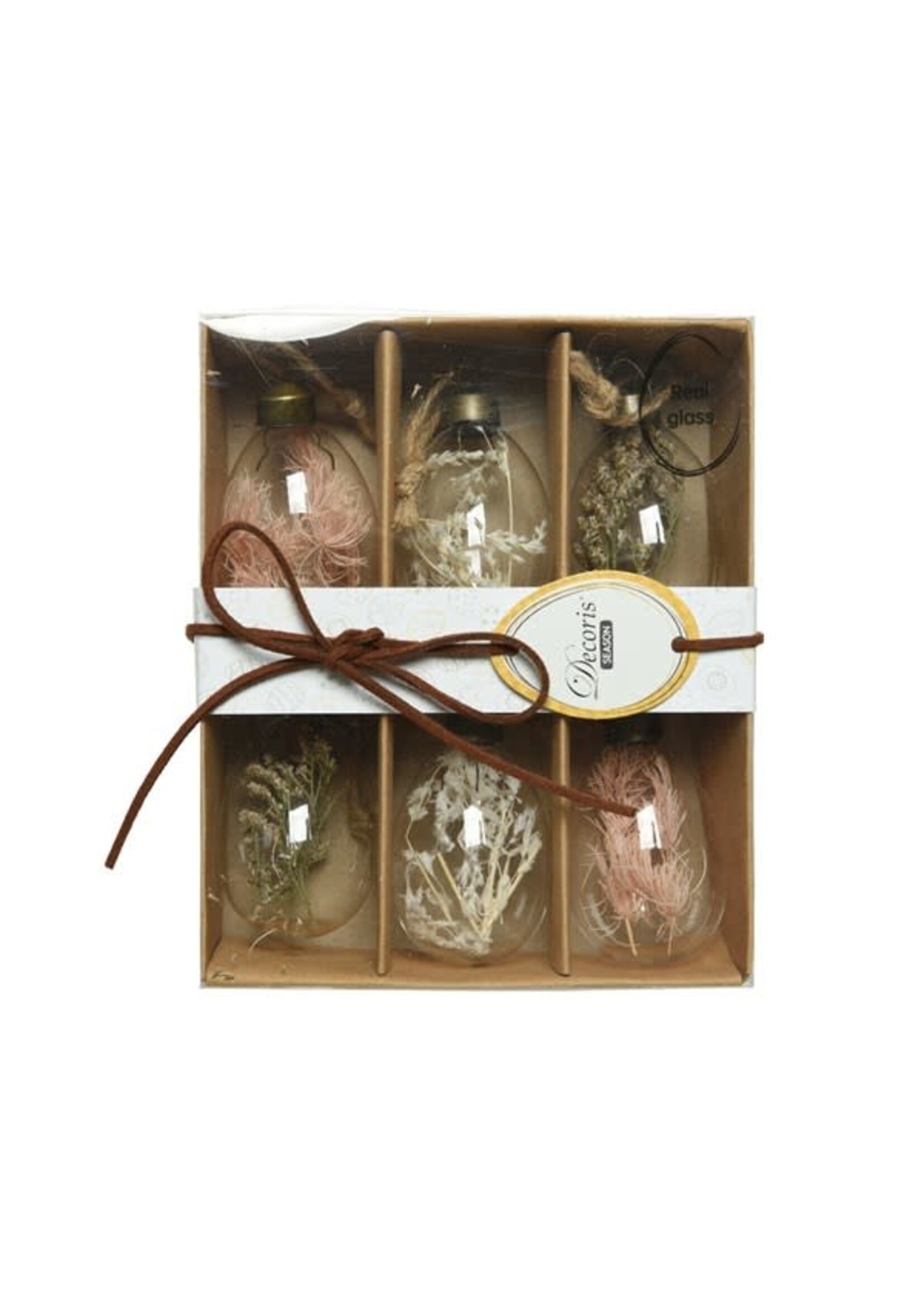 Decoris Egg Shaped Baubles Filled With Dried Flowers set of 6