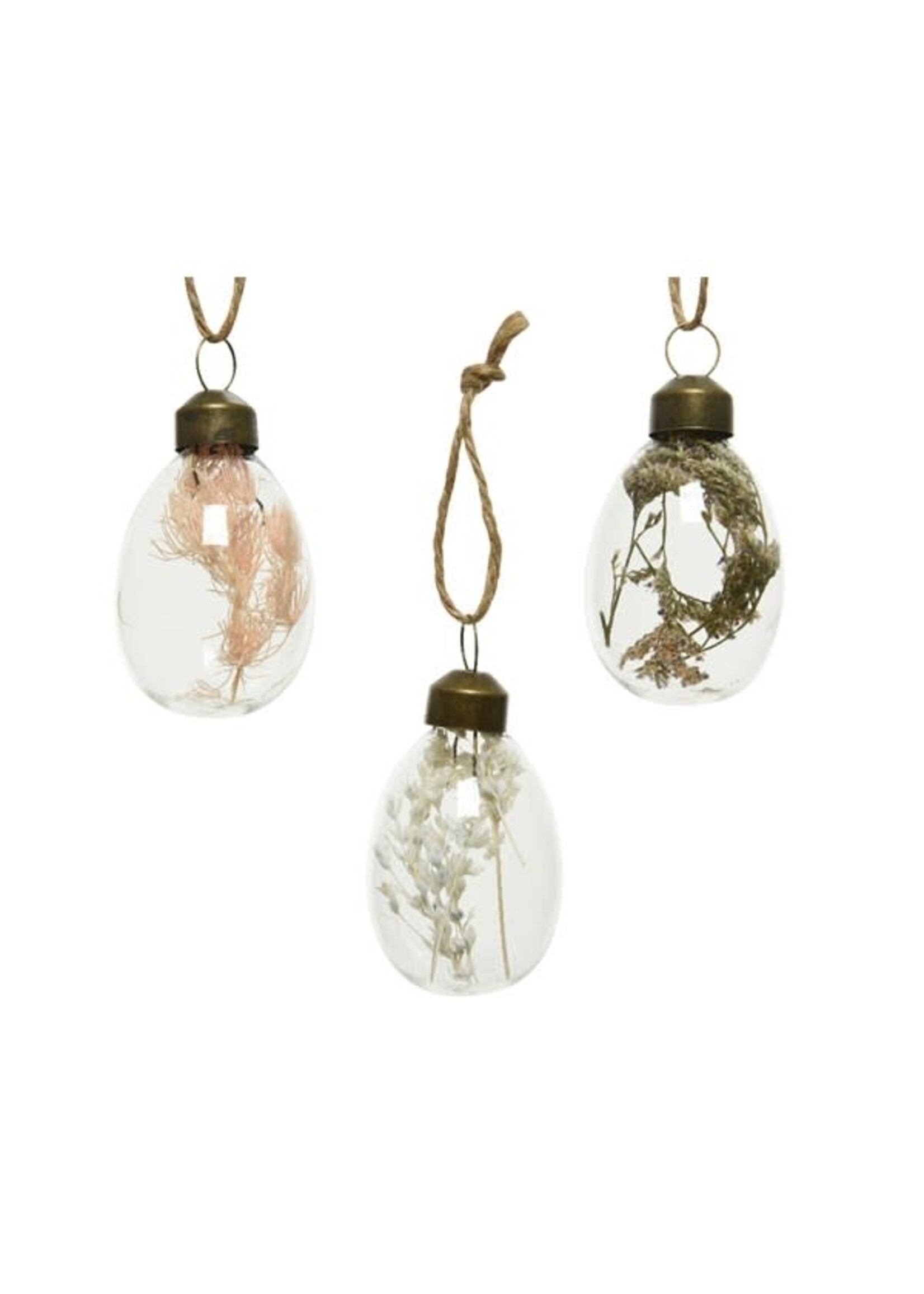 Decoris Egg Shaped Baubles Filled With Dried Flowers set of 6