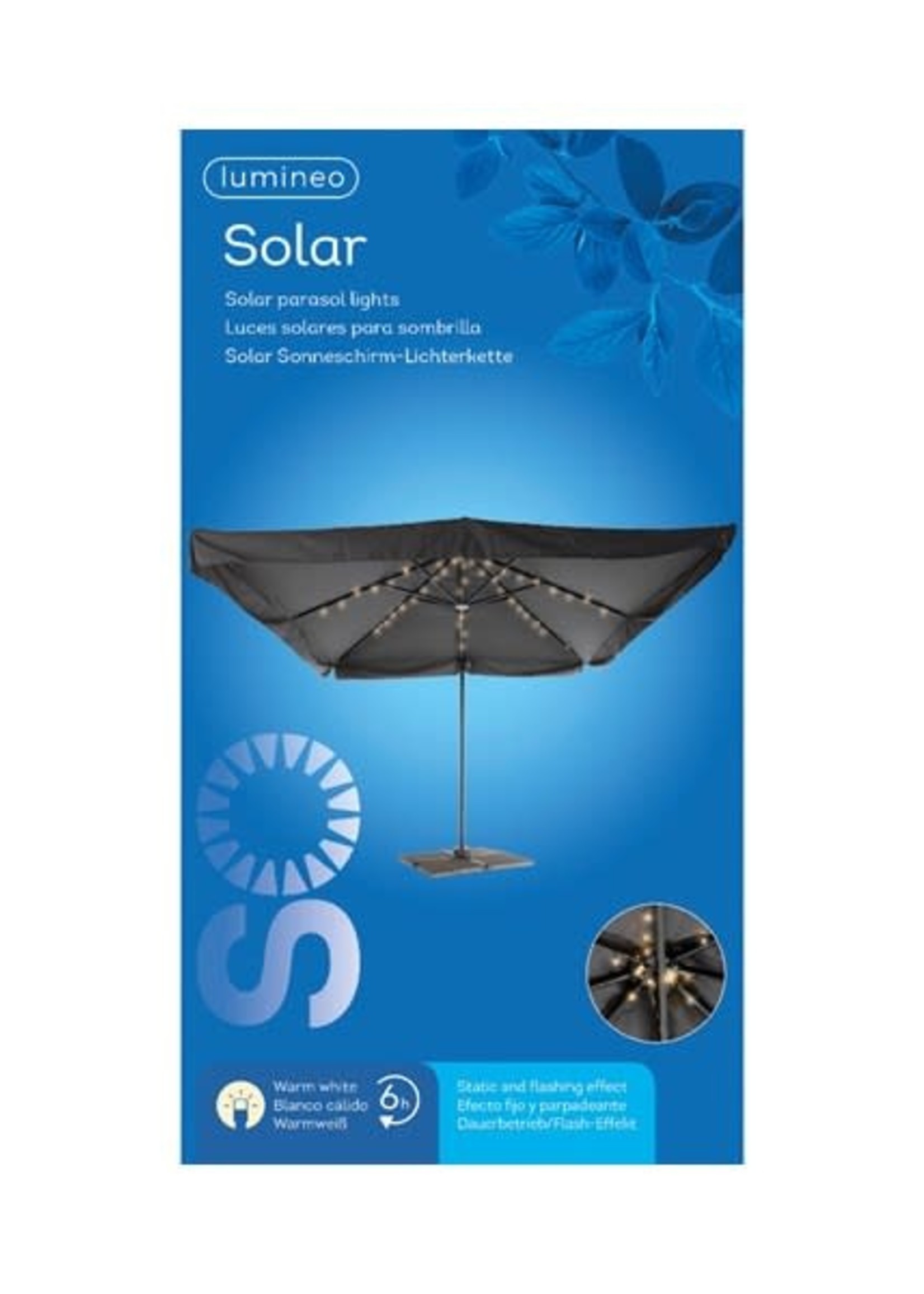 Lumineo Parasol Solar Warm White LED String Lights 72L