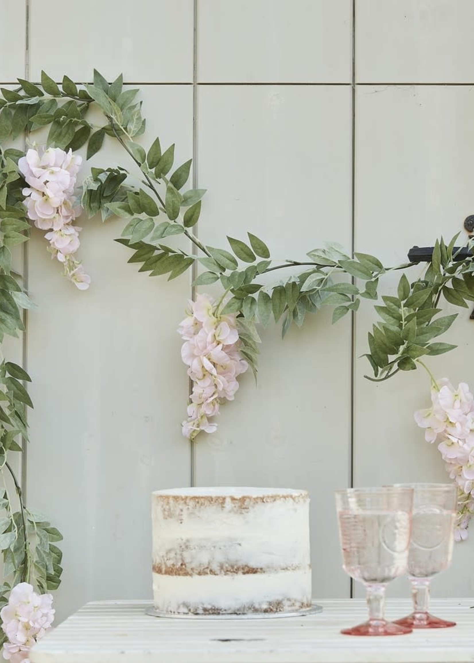 Ginger Ray Blush Pink and Green Wisteria Foliage Garland 1.8M