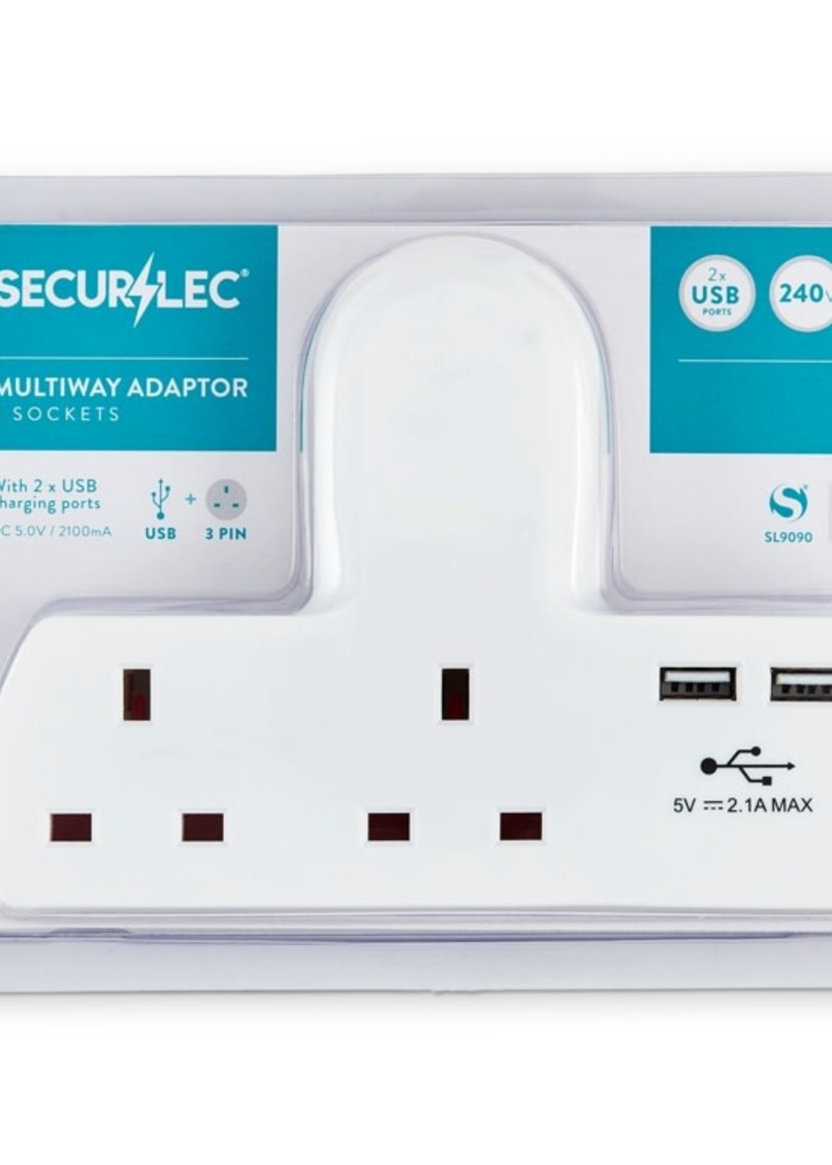 Securlec Securlec T-Shape 2 Way Adaptor With 2 USBs