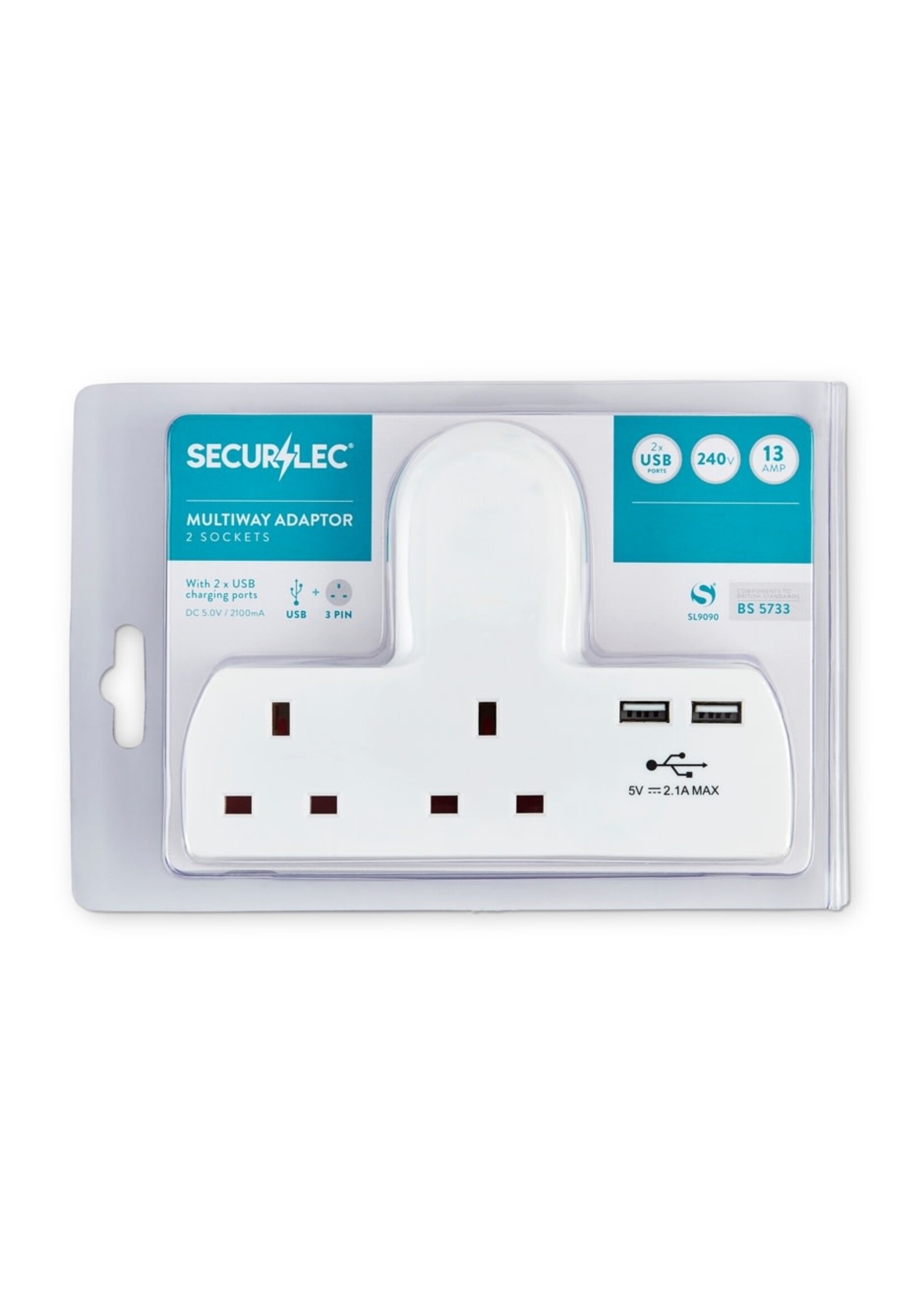 Securlec Securlec T-Shape 2 Way Adaptor With 2 USBs