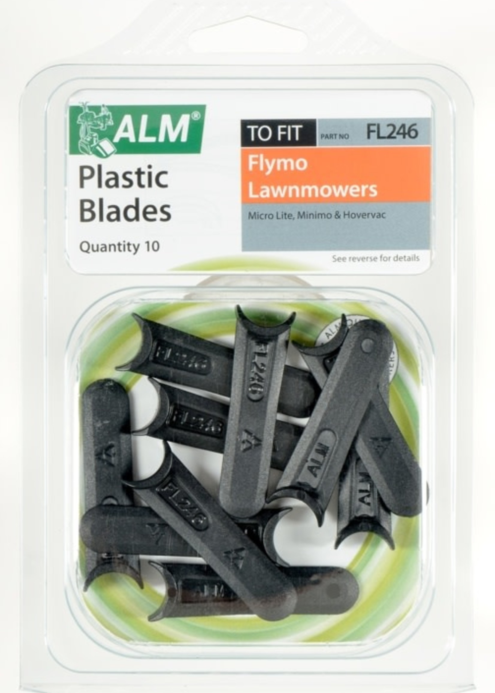 ALM LAWNMOWER SPARES ALM Plastic Blades - with Small Half-Moon Pack of 10 FL246