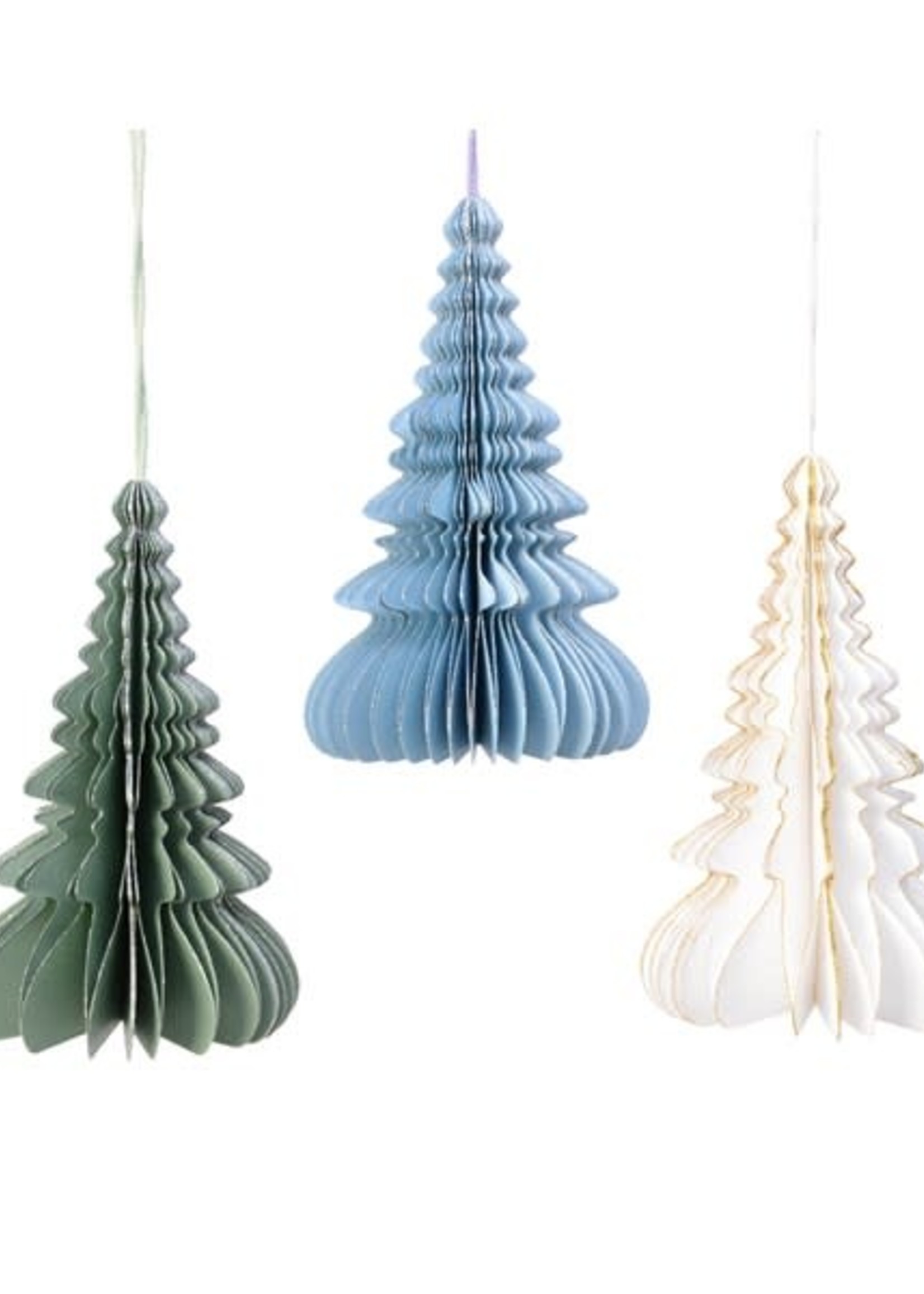 Decoris Green, Blue, Cream - Tree Paper Honeycomb Hanging Decoration 28cm (Price is for one)