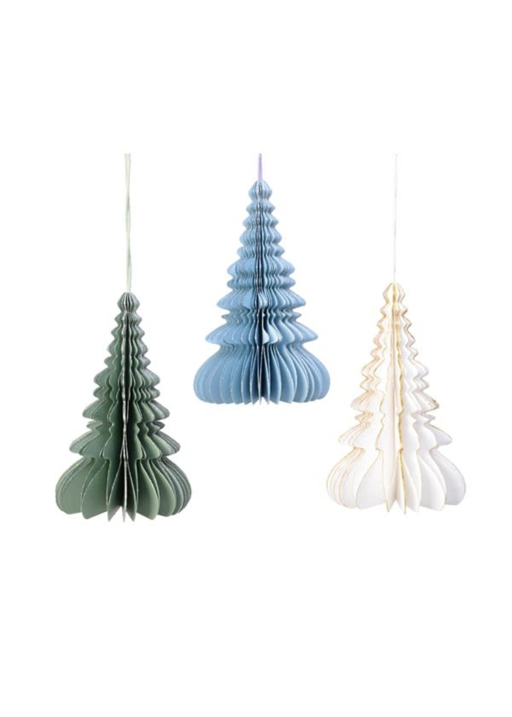 Decoris Green, Blue, Cream - Tree Paper Honeycomb Hanging Decoration 28cm (Price is for one)
