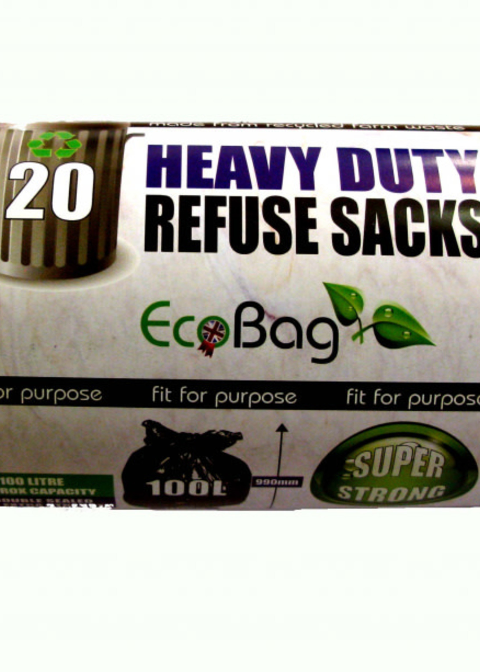 Ecobag Ecobag Heavy Duty Refuse Sacks Black 20pk 100L