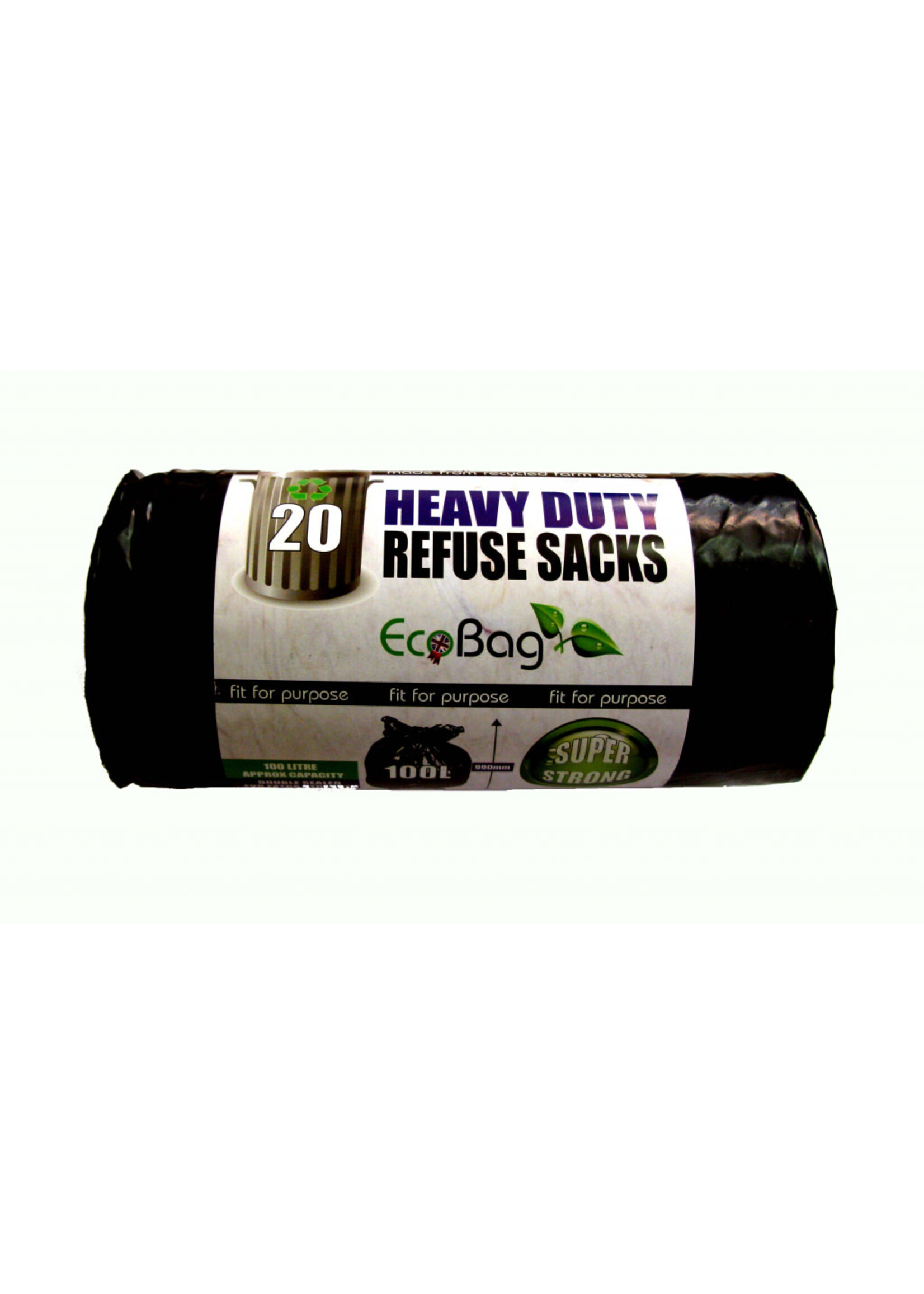 Ecobag Ecobag Heavy Duty Refuse Sacks Black 20pk 100L
