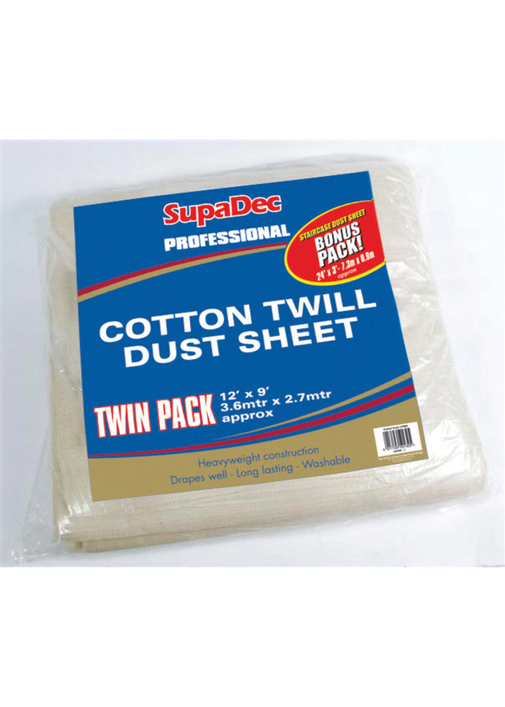 SupaDec Pro Cotton Twill Dust Sheets Twin Pack 12' x 9' (3.6m x 2.7m)